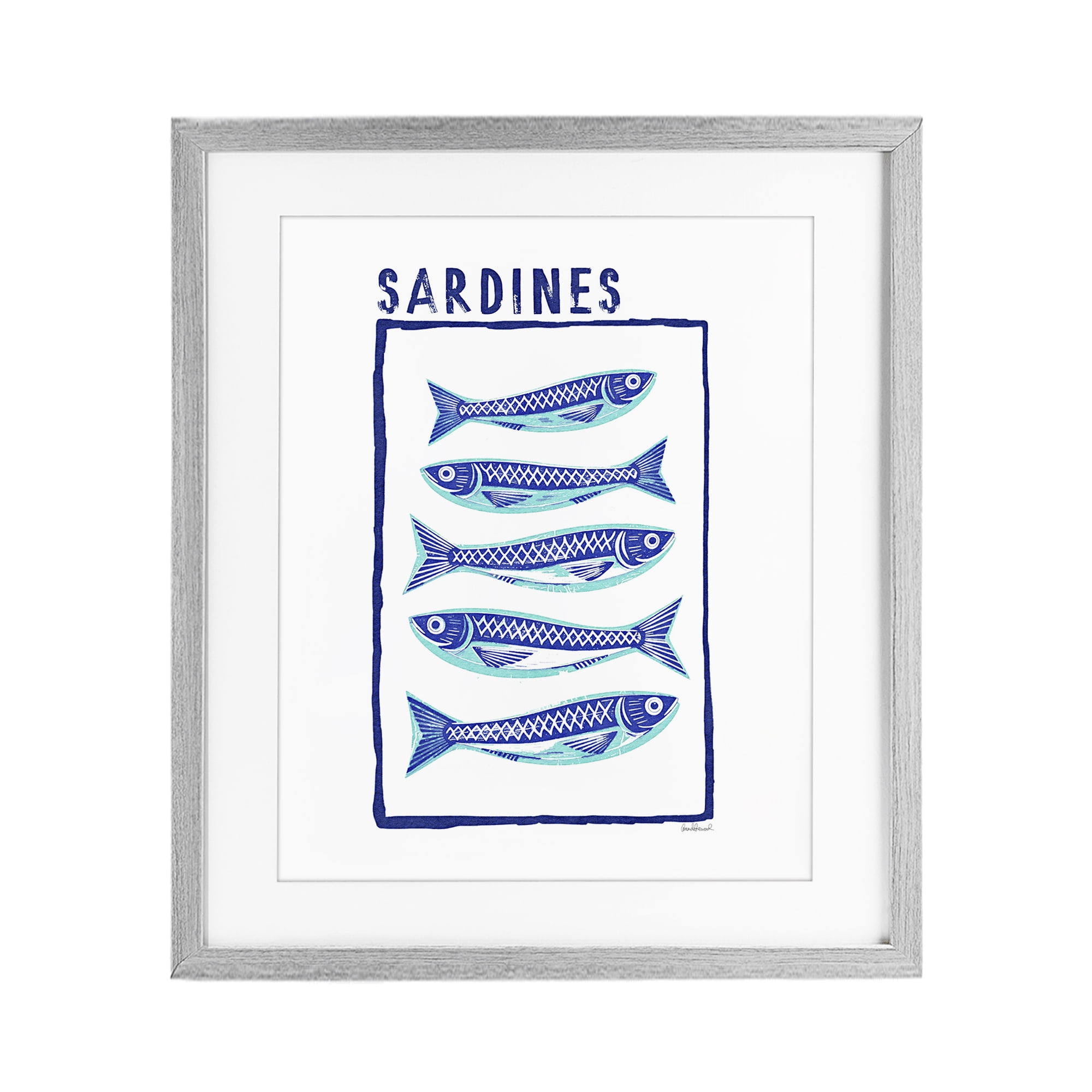 Stupell Industries Blocked Sardines Pattern Gray Framed Print Under Glass, design by Amanda Greenwood