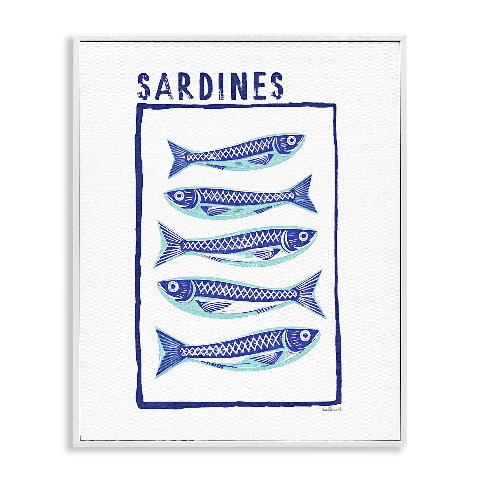 Stupell Industries Blocked Sardines Pattern White Framed Giclee Art, design by Amanda Greenwood