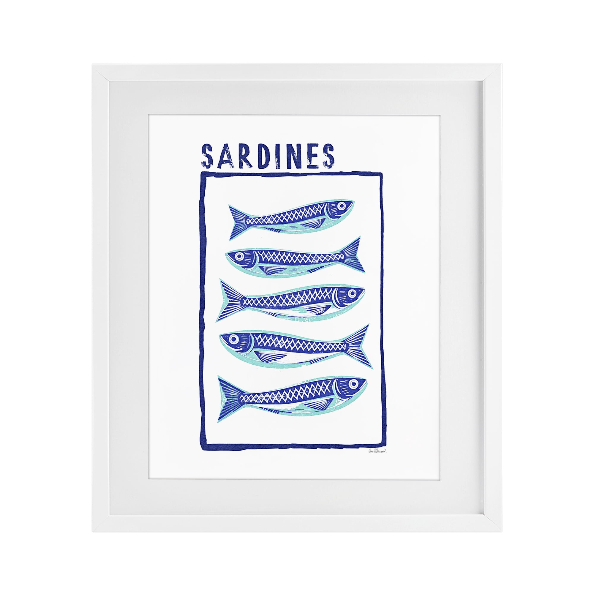 Stupell Industries Blocked Sardines Pattern White Framed Print Under Glass, design by Amanda Greenwood