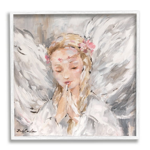 Stupell Industries Blonde Angel With Prayer Hands Pink Floral Crown, 17 x 17, Design by Debi Coules