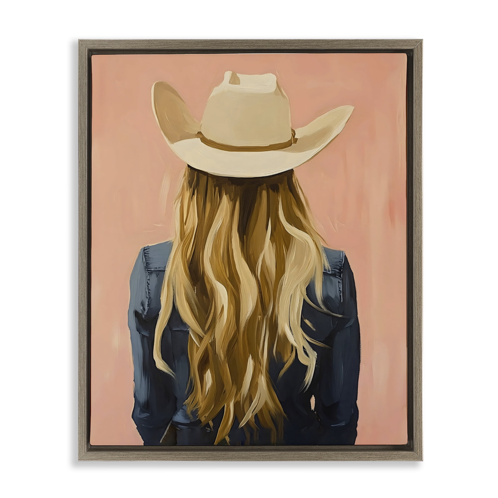 Stupell Industries Blonde Cowgirl Back View Brown Framed Floater Canvas Wall Art, design by The Prints Vibe