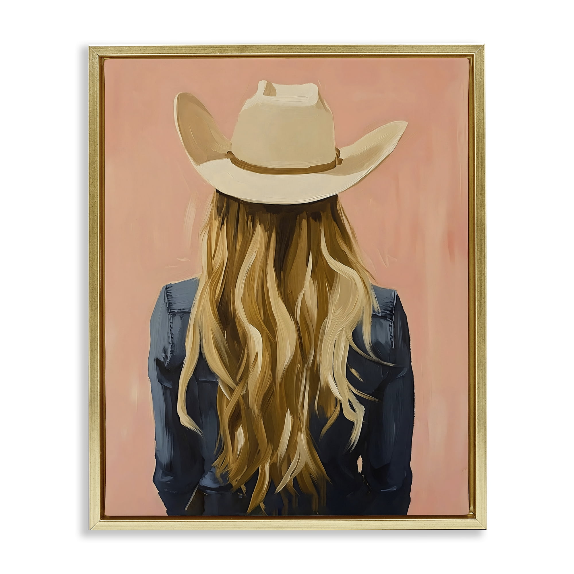 Stupell Industries Blonde Cowgirl Back View Gold Framed Floater Canvas Wall Art, design by The Prints Vibe