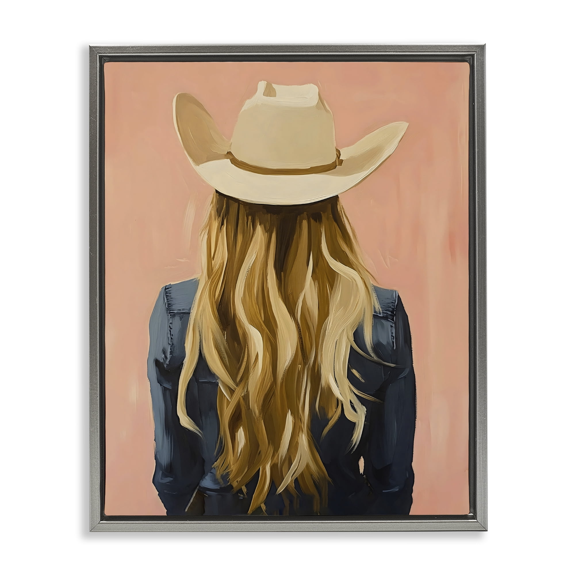 Stupell Industries Blonde Cowgirl Back View Gray Framed Floater Canvas Wall Art, design by The Prints Vibe
