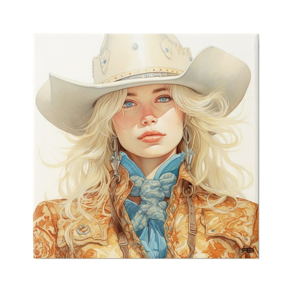 Stupell Industries Blonde Cowgirl Portrait Abstract Painting Gallery Wrapped Canvas Art Print Wall Art, 30 x 30