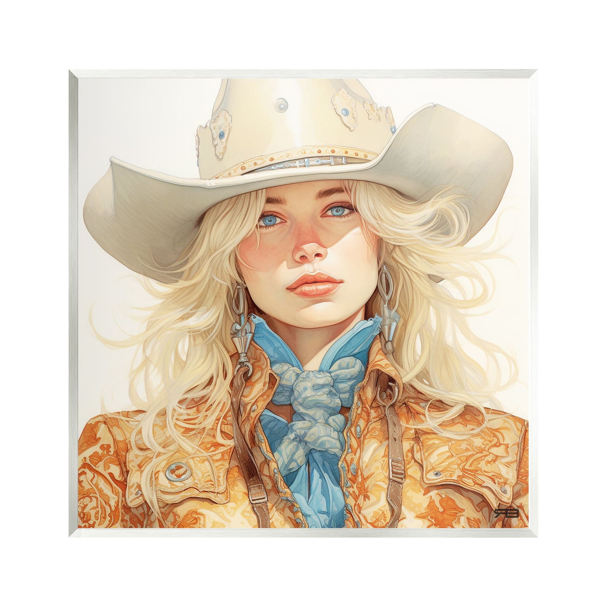 Stupell Industries Blonde Cowgirl Portrait Abstract Painting Unframed Art Print Wall Art, 12 x 12