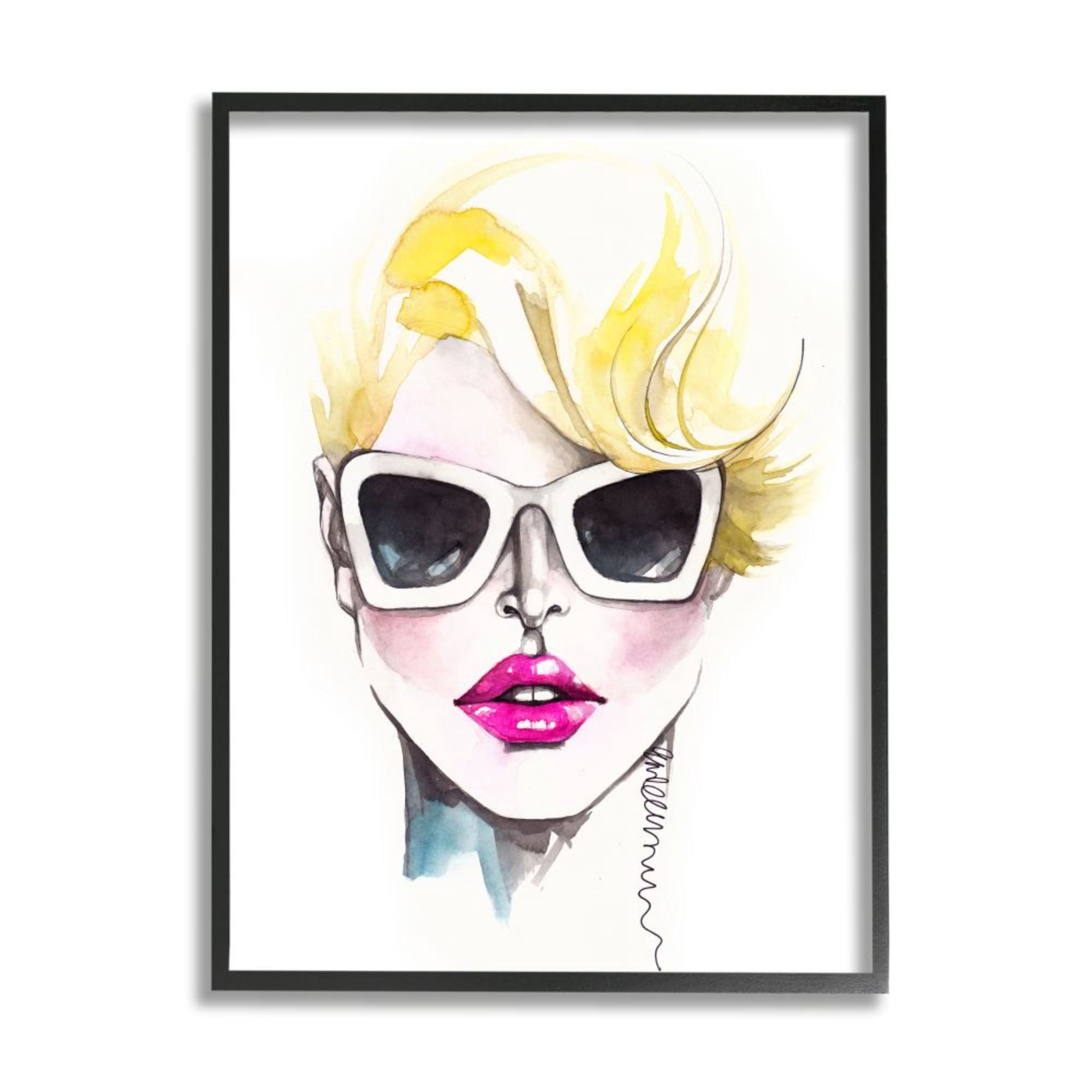 Stupell Industries Blonde Female Fashion Portrait White Sunglasses Design by Elisaveta Stoilova