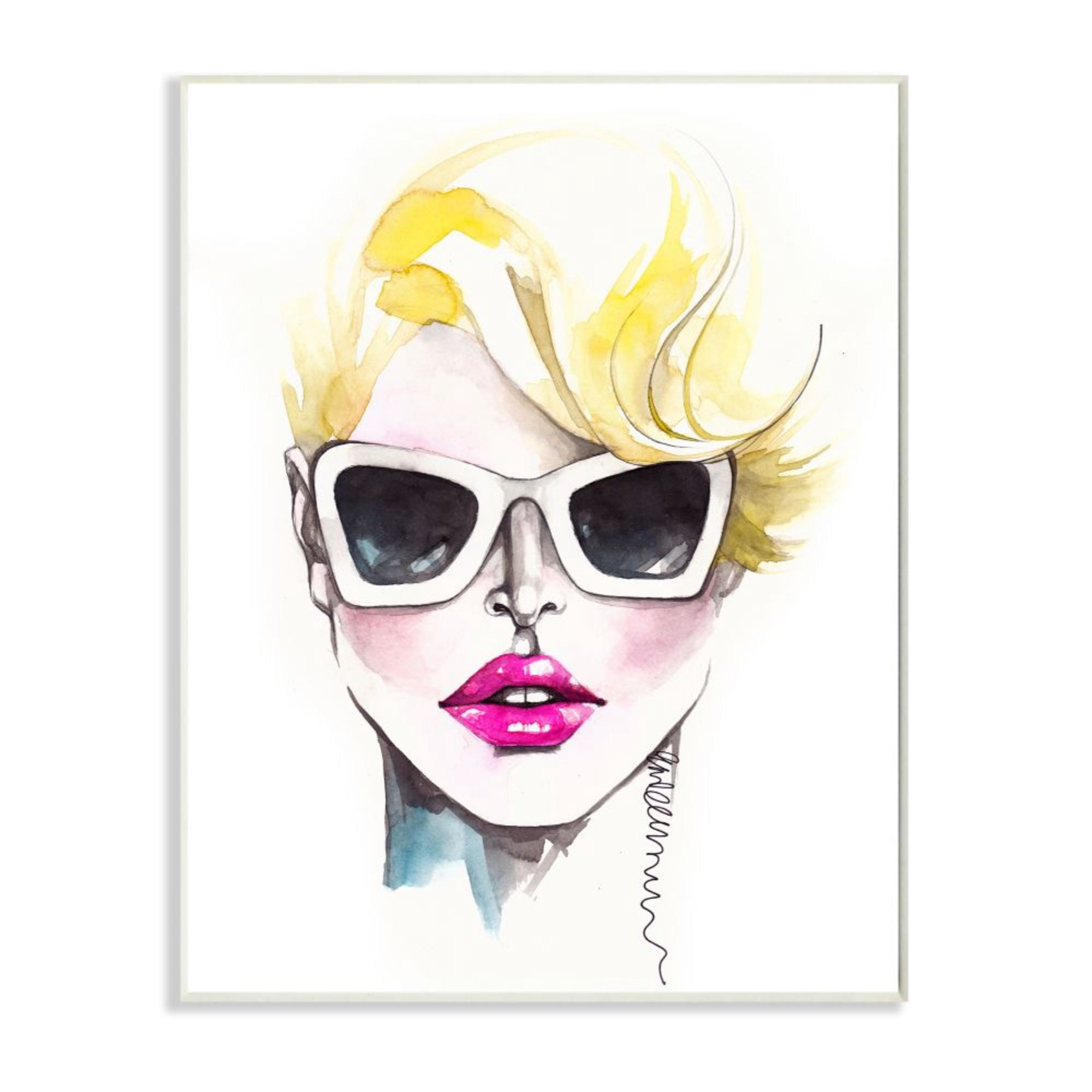 Stupell Industries Blonde Female Fashion Portrait White Sunglasses Design by Elisaveta Stoilova