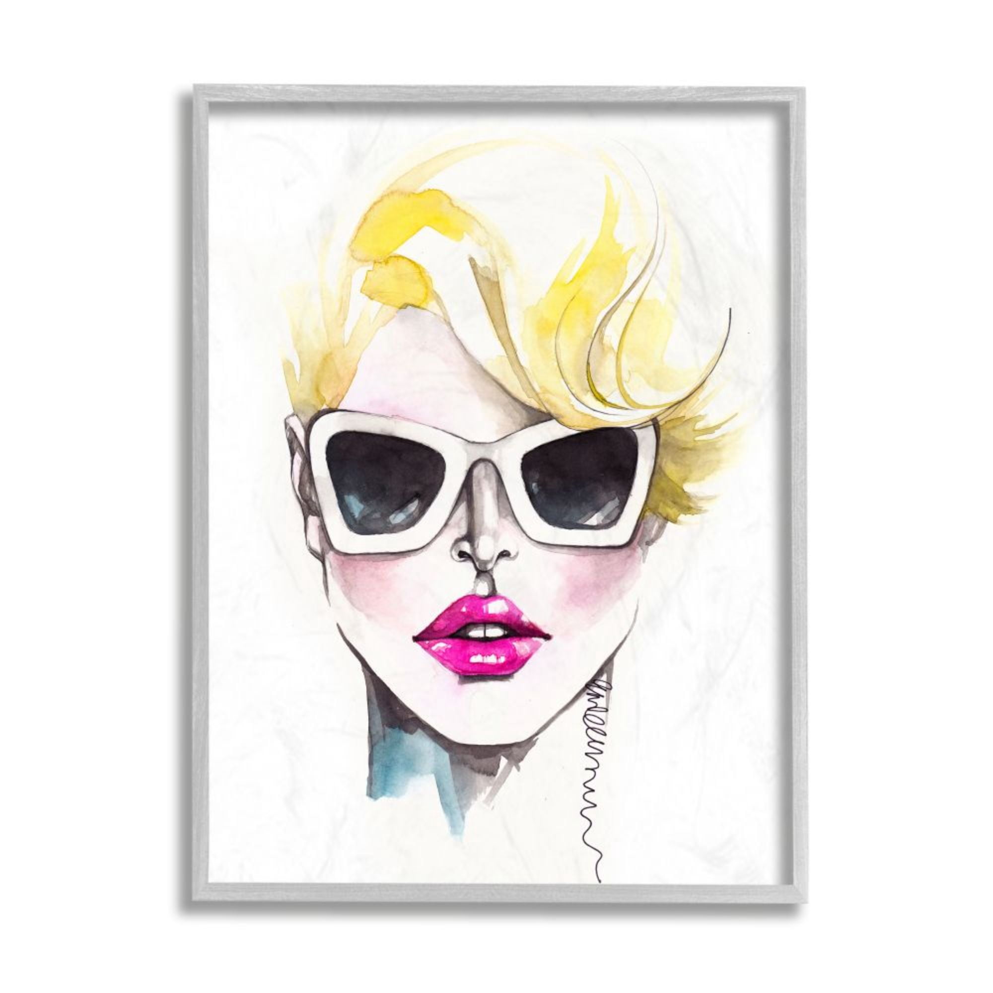 Stupell Industries Blonde Female Fashion Portrait White Sunglasses Design by Elisaveta Stoilova