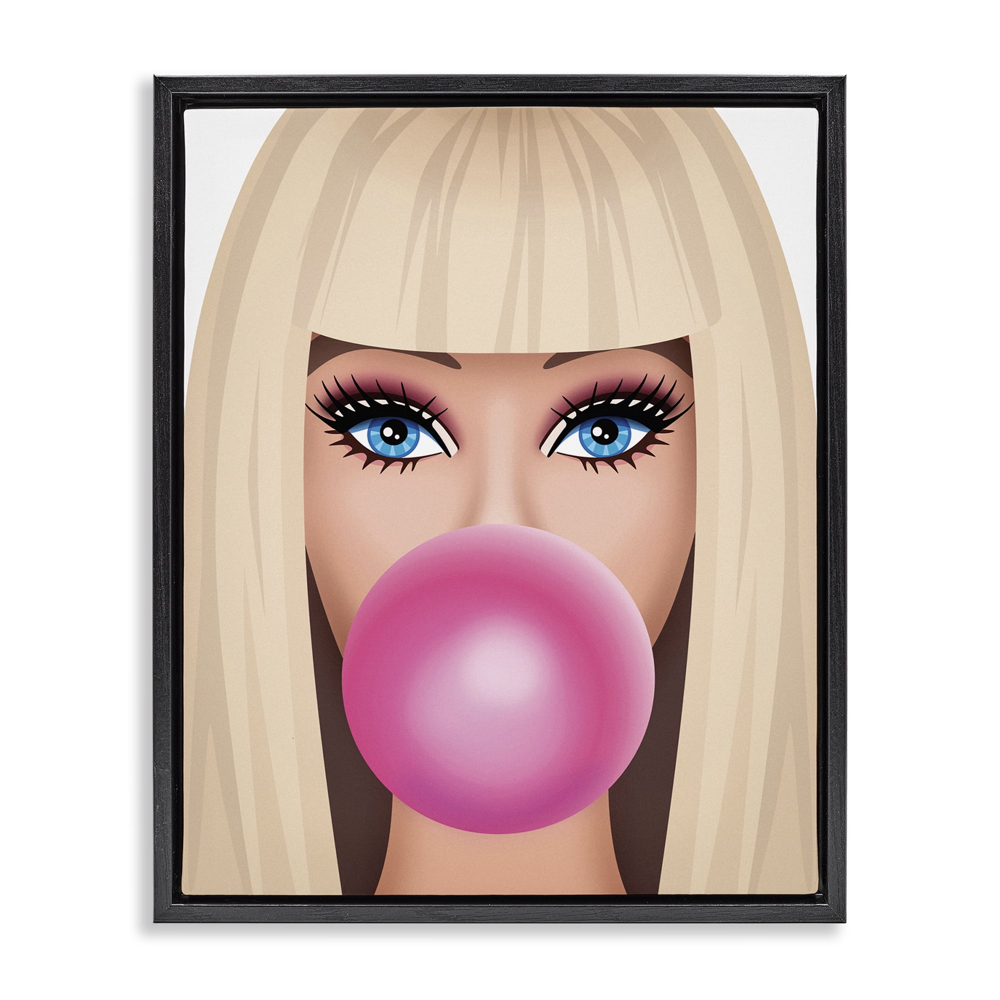 Stupell Industries Blonde Girl & Bubblegum People Painting Black Floater Framed Canvas Art Print Wall Art, 25 x 31