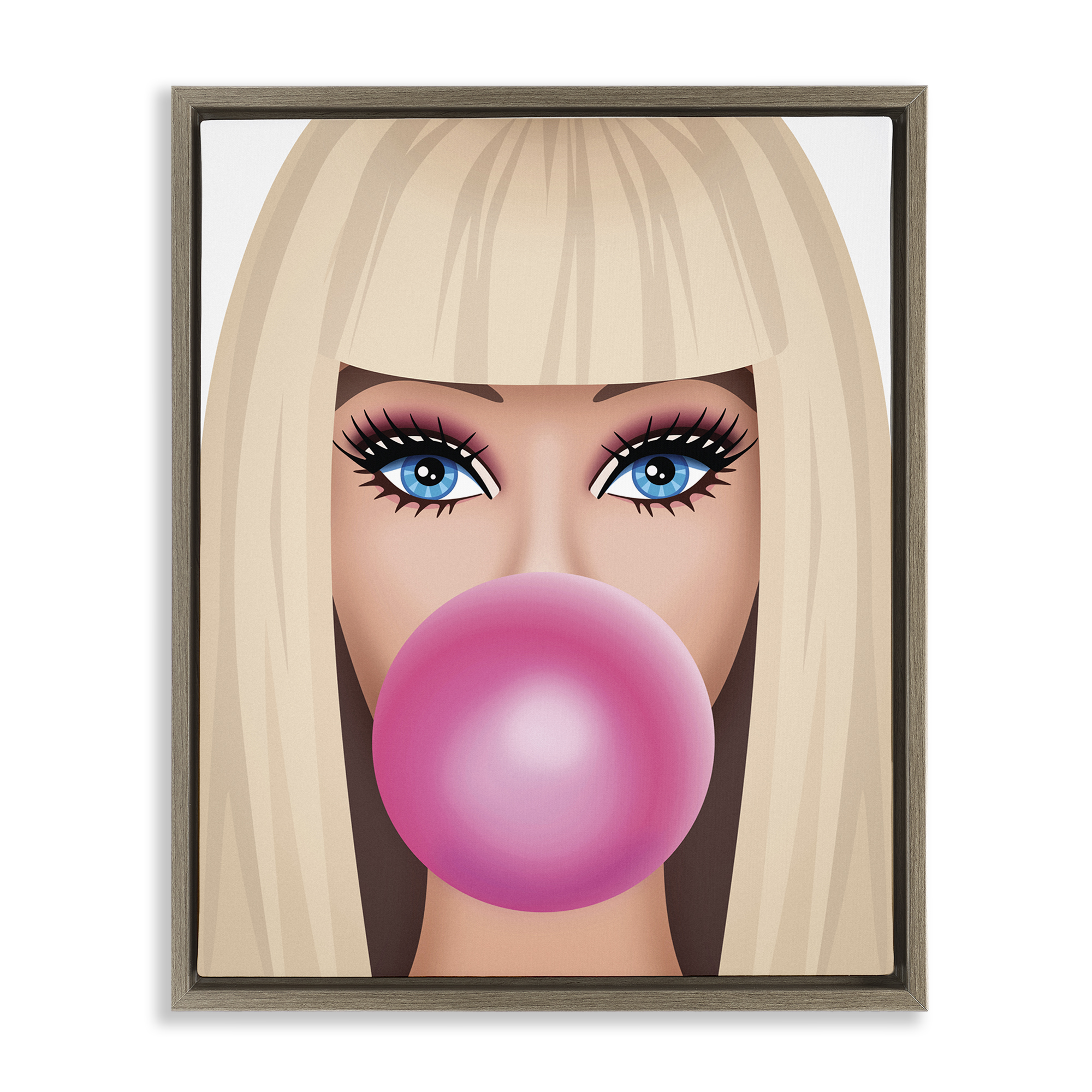 Stupell Industries Blonde Girl & Bubblegum People Painting Brown Floater Framed Canvas Art Print Wall Art, 25 x 31