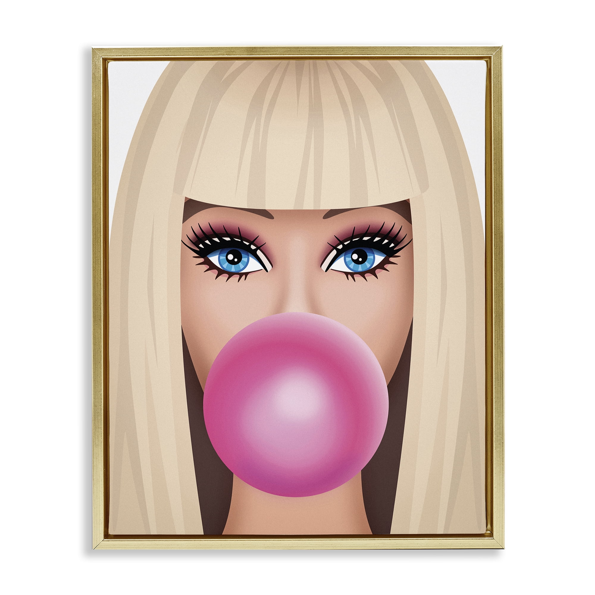 Stupell Industries Blonde Girl & Bubblegum People Painting Gold Floater Framed Canvas Art Print Wall Art, 17 x 21