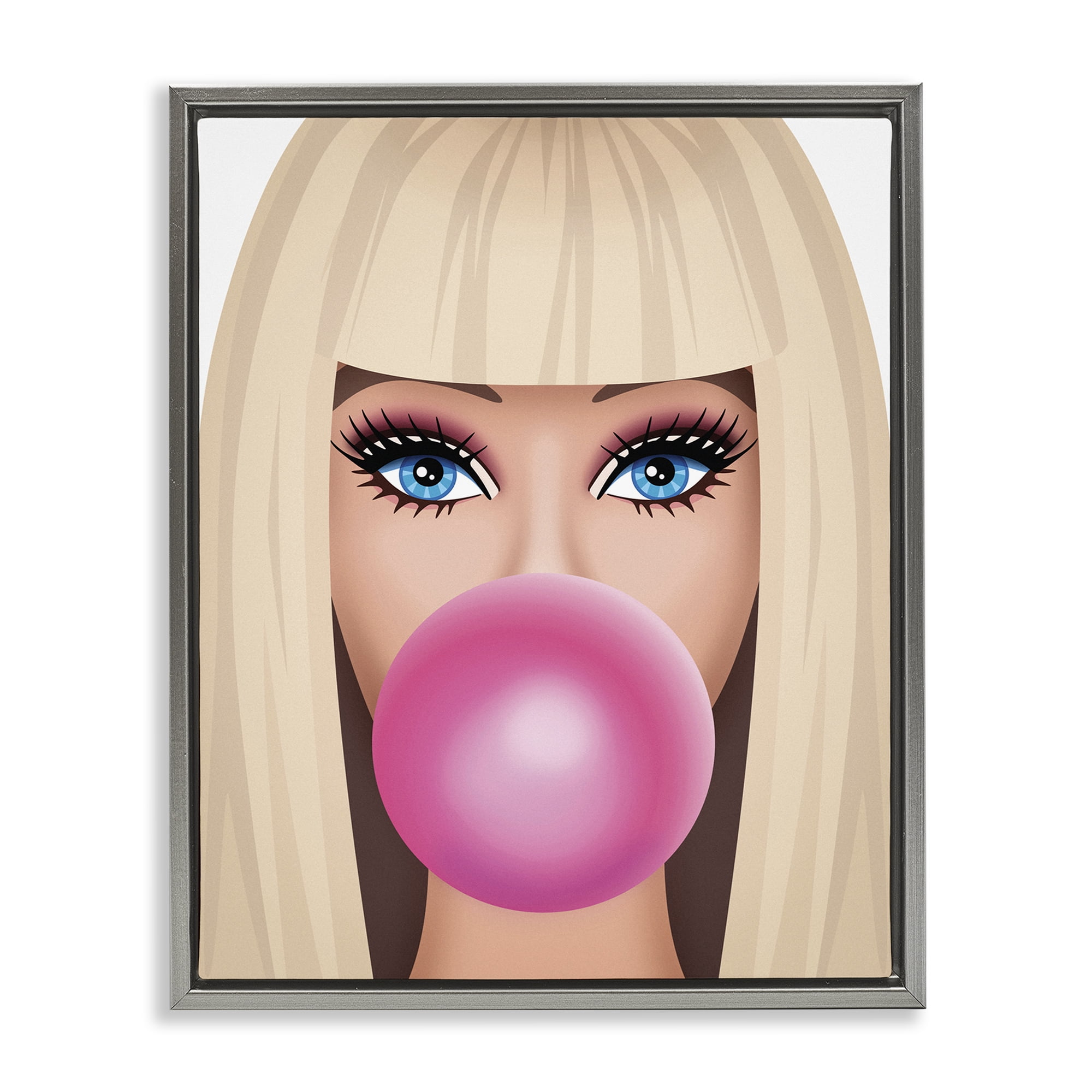 Stupell Industries Blonde Girl & Bubblegum People Painting Gray Floater Framed Canvas Art Print Wall Art, 25 x 31