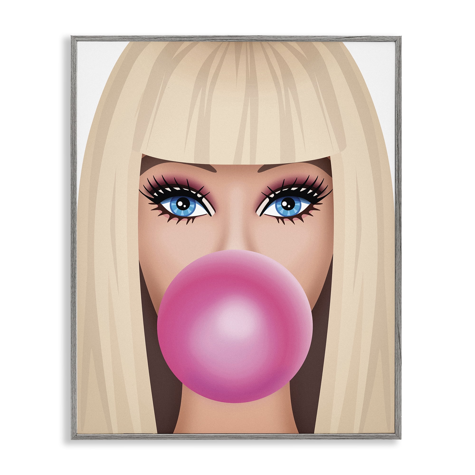 Stupell Industries Blonde Girl & Bubblegum People Painting Gray Framed Art Print Wall Art, 16 x 20