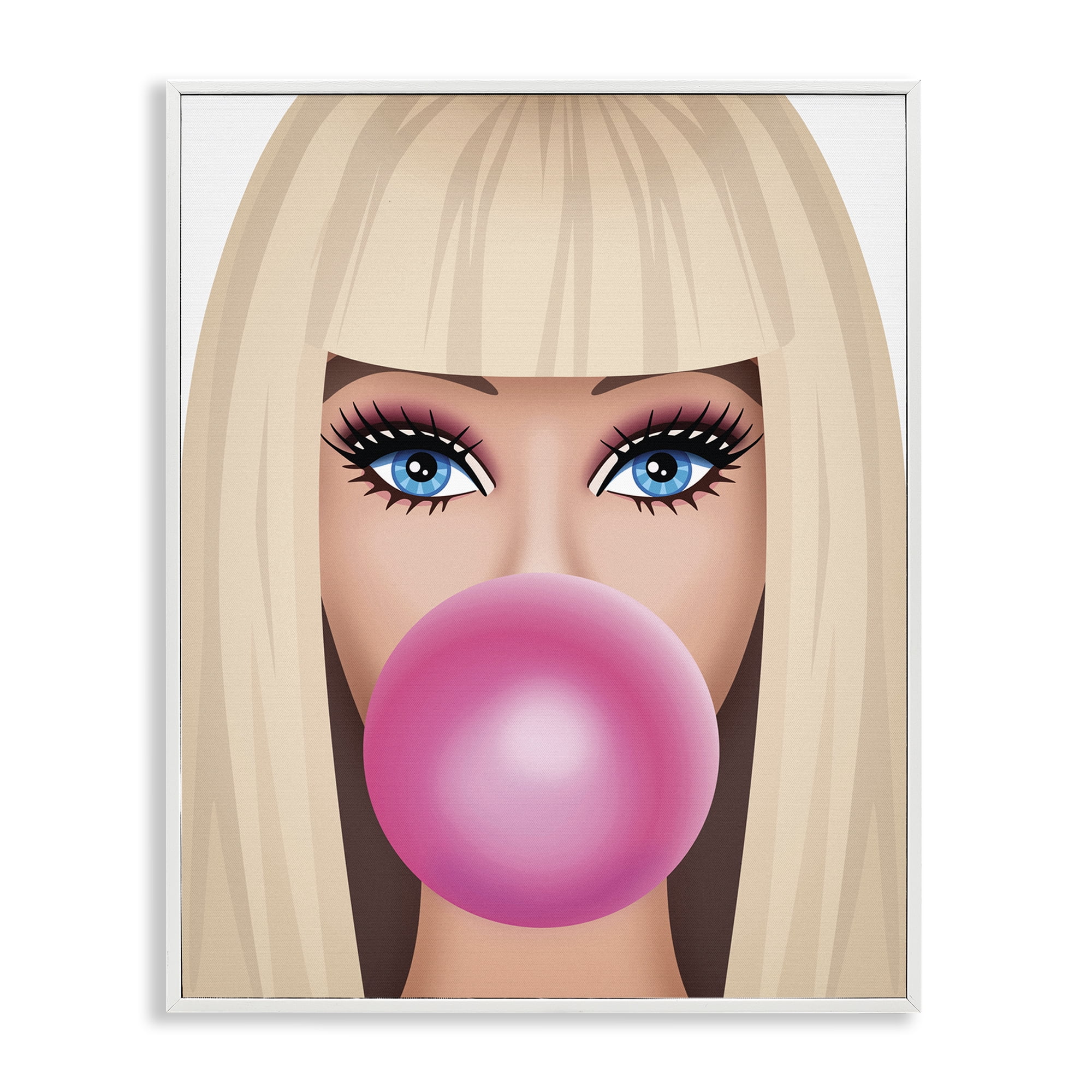 Stupell Industries Blonde Girl & Bubblegum People Painting White Framed Art Print Wall Art, 24 x 30
