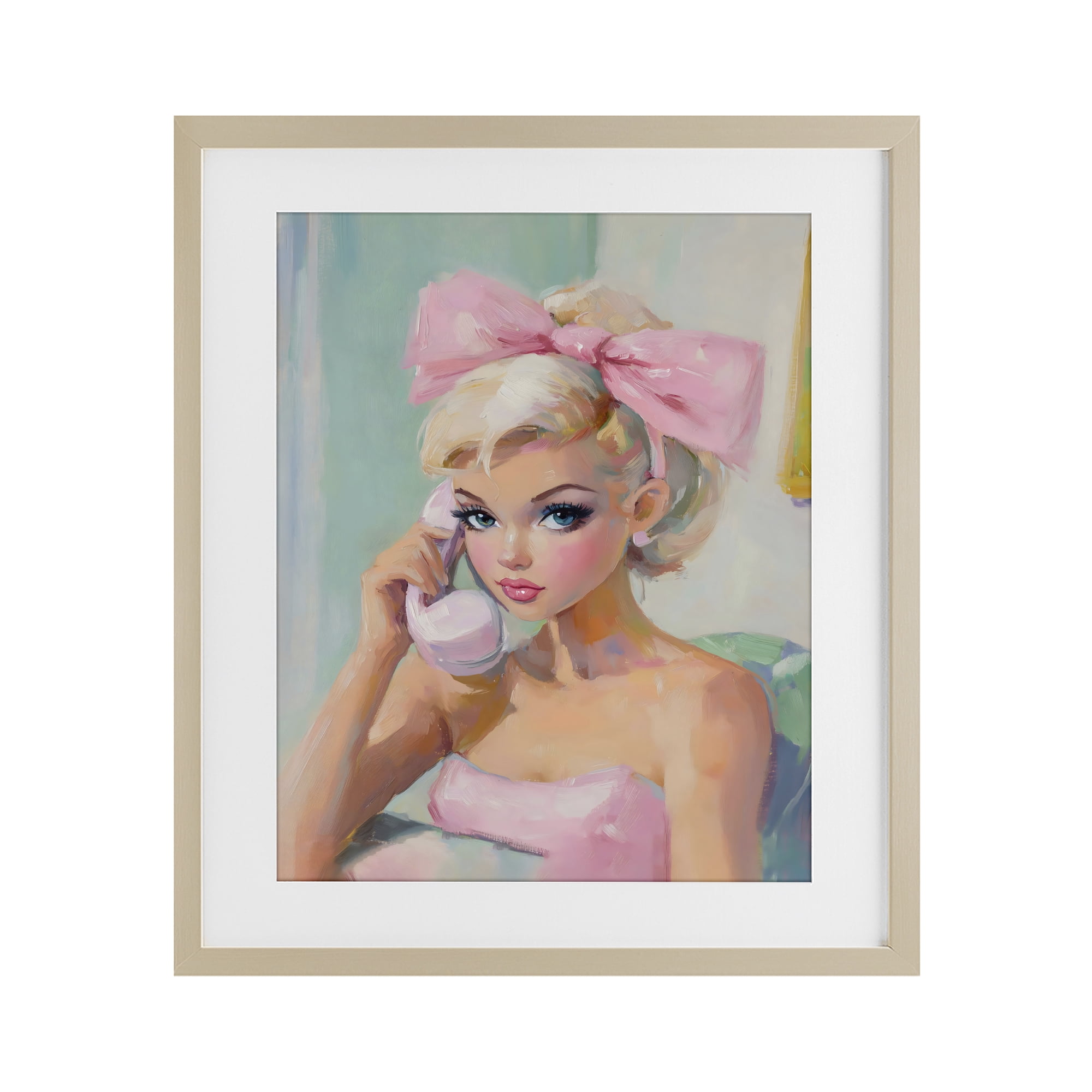 Stupell Industries Blonde Girl with Pink Bow Birch Framed Print Under Glass, design by The Prints Vibe