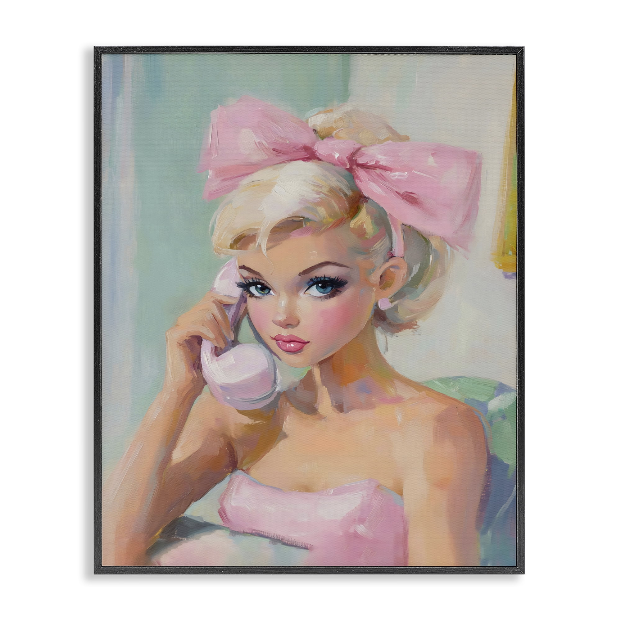 Stupell Industries Blonde Girl with Pink Bow Black Framed Giclee Art, design by The Prints Vibe