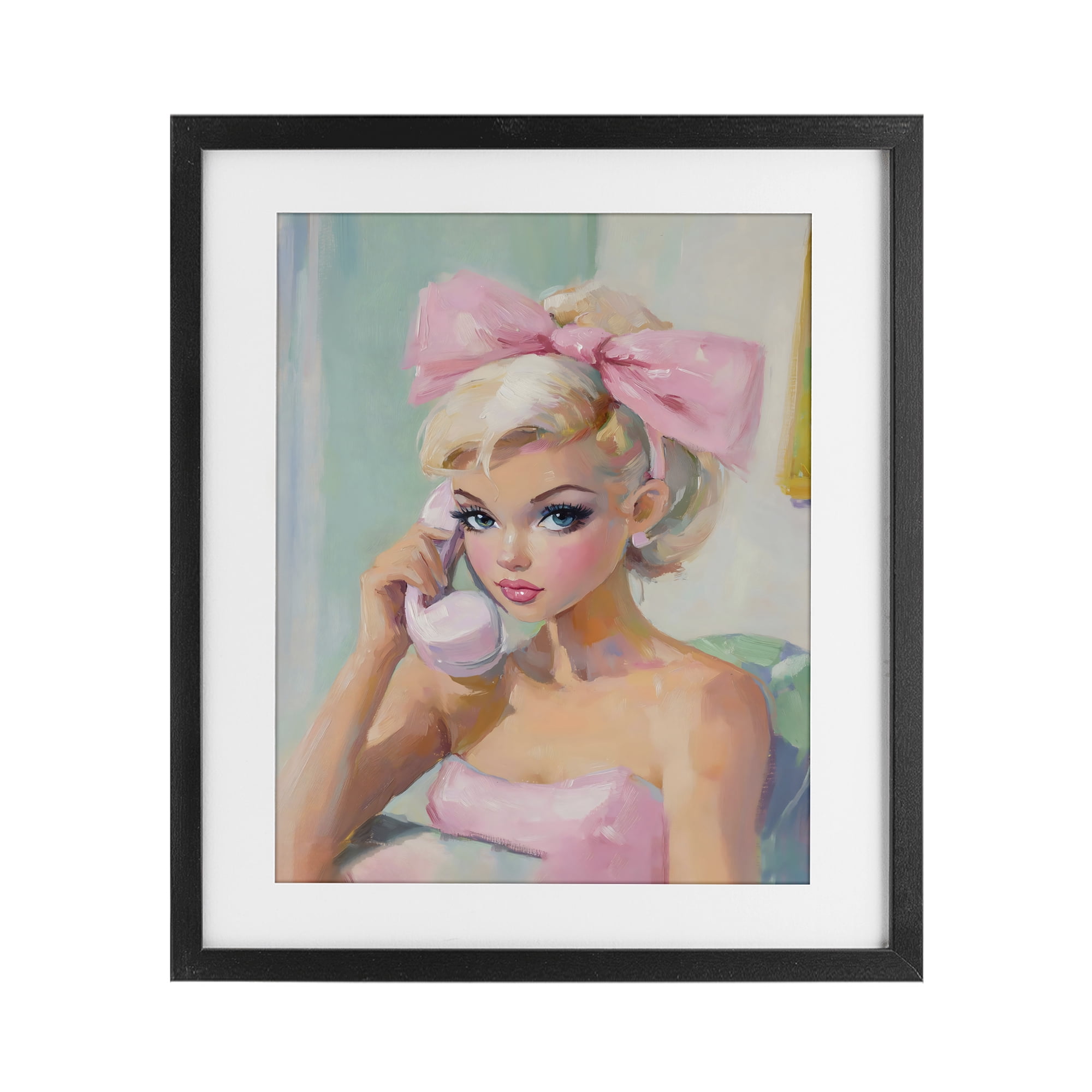 Stupell Industries Blonde Girl with Pink Bow Black Framed Print Under Glass, design by The Prints Vibe