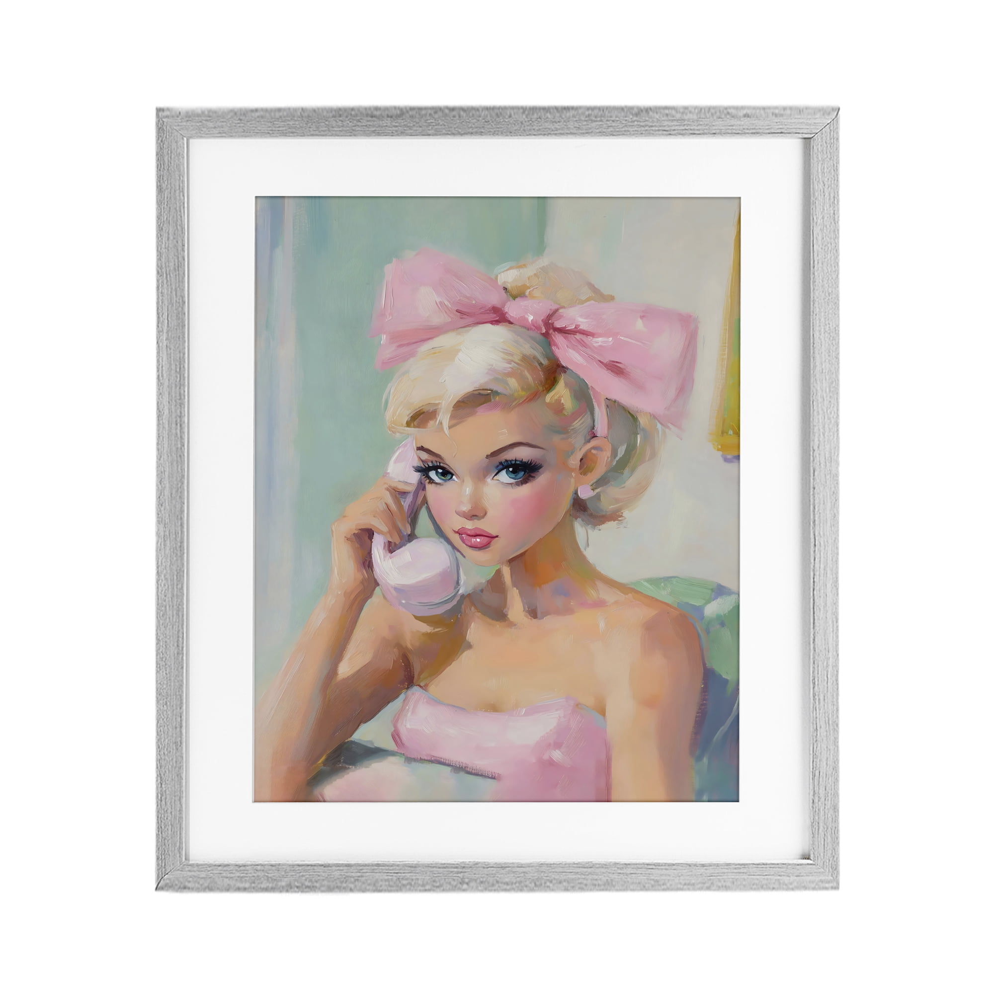 Stupell Industries Blonde Girl with Pink Bow Gray Framed Print Under Glass, design by The Prints Vibe