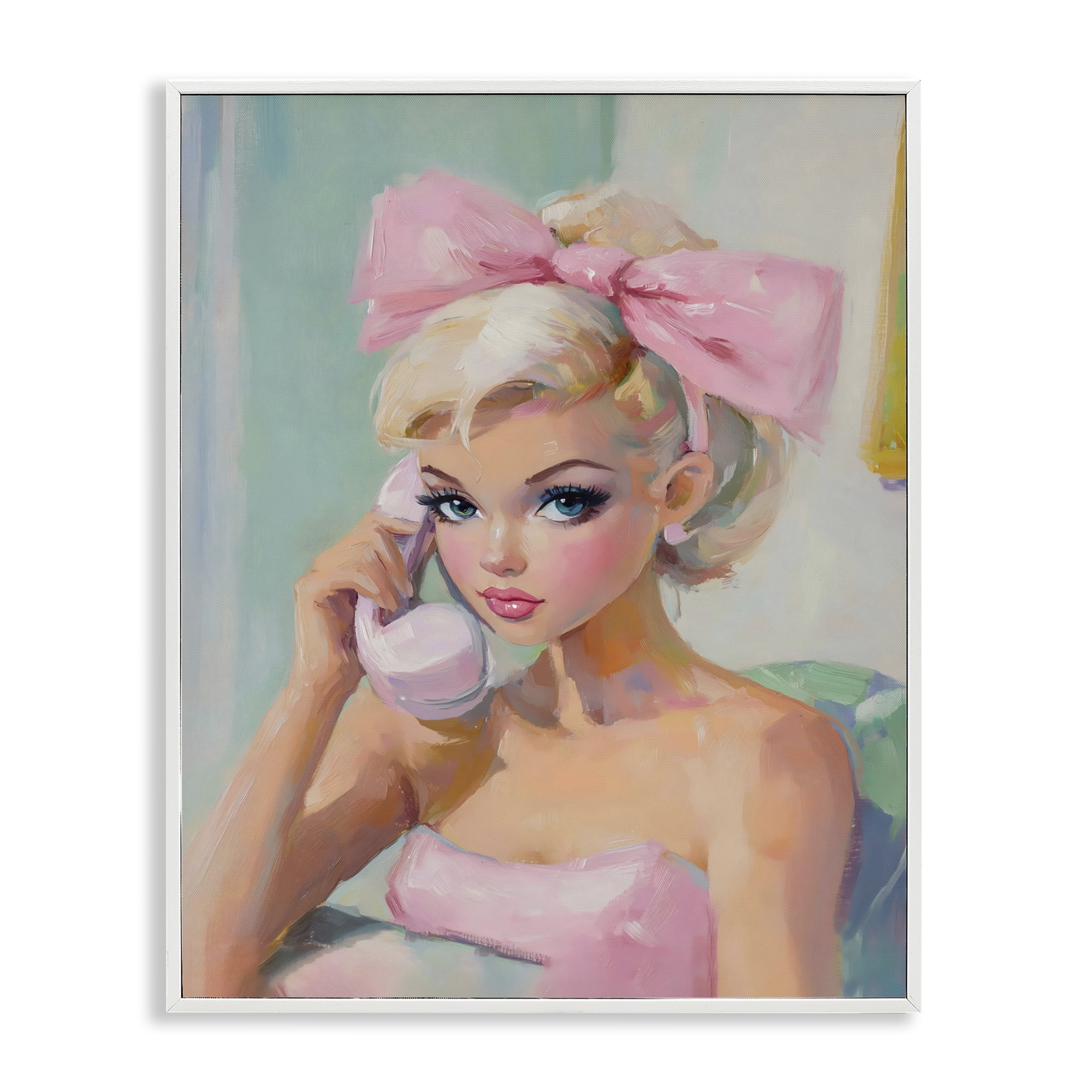 Stupell Industries Blonde Girl with Pink Bow White Framed Giclee Art, design by The Prints Vibe