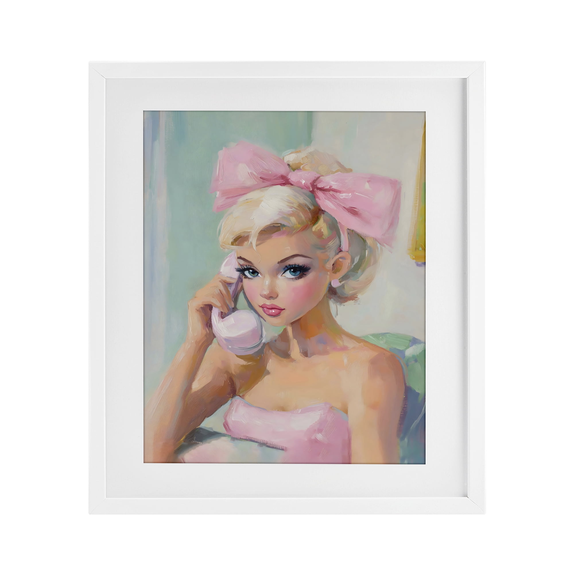 Stupell Industries Blonde Girl with Pink Bow White Framed Print Under Glass, design by The Prints Vibe