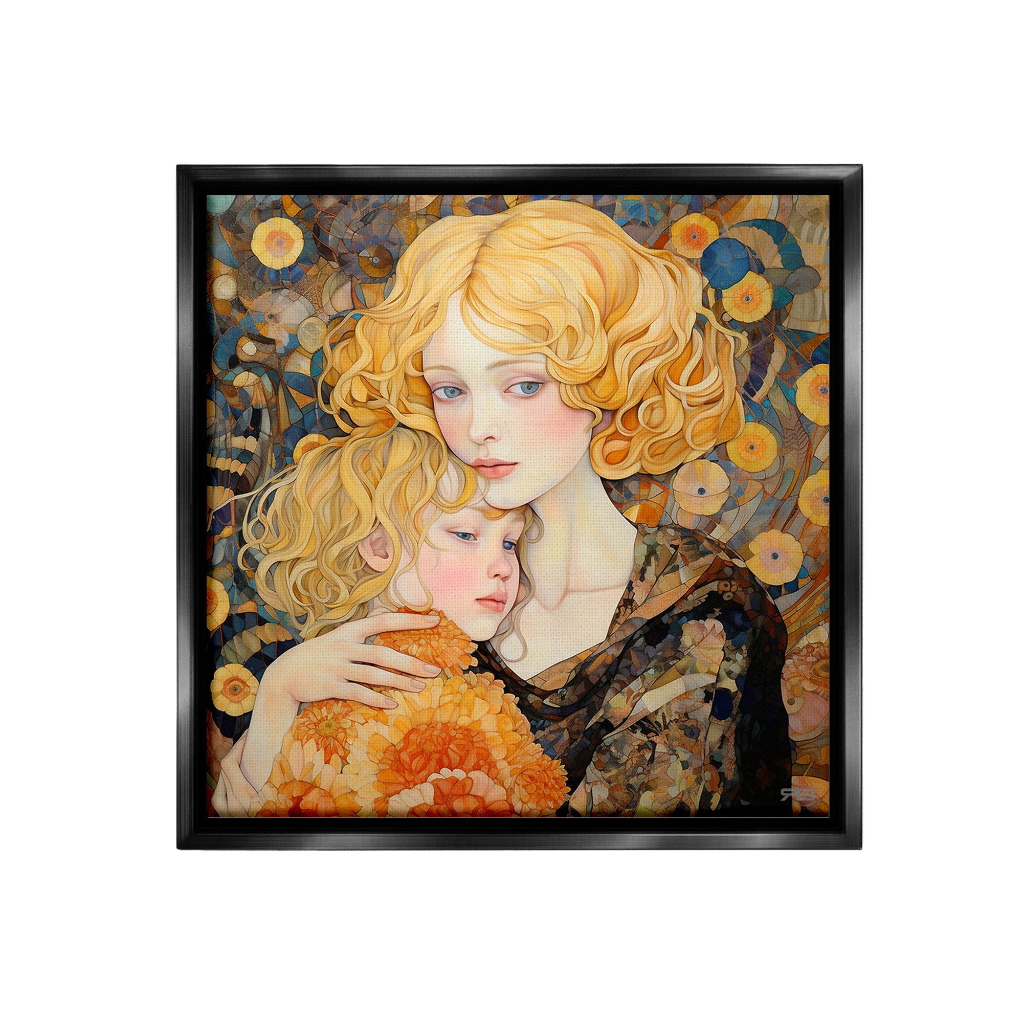Stupell Industries Blonde Mother & Child Abstract Painting Black Floater Framed Canvas Art Print Wall Art, 18 x 18