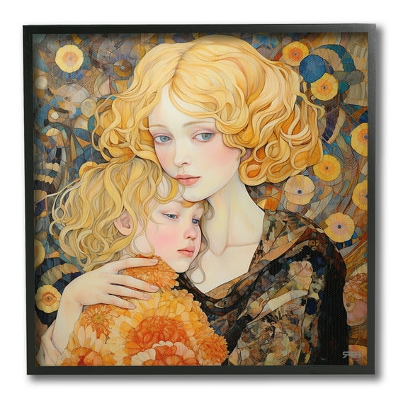 Stupell Industries Blonde Mother & Child Abstract Painting Black Framed Art Print Wall Art, 12 x 12