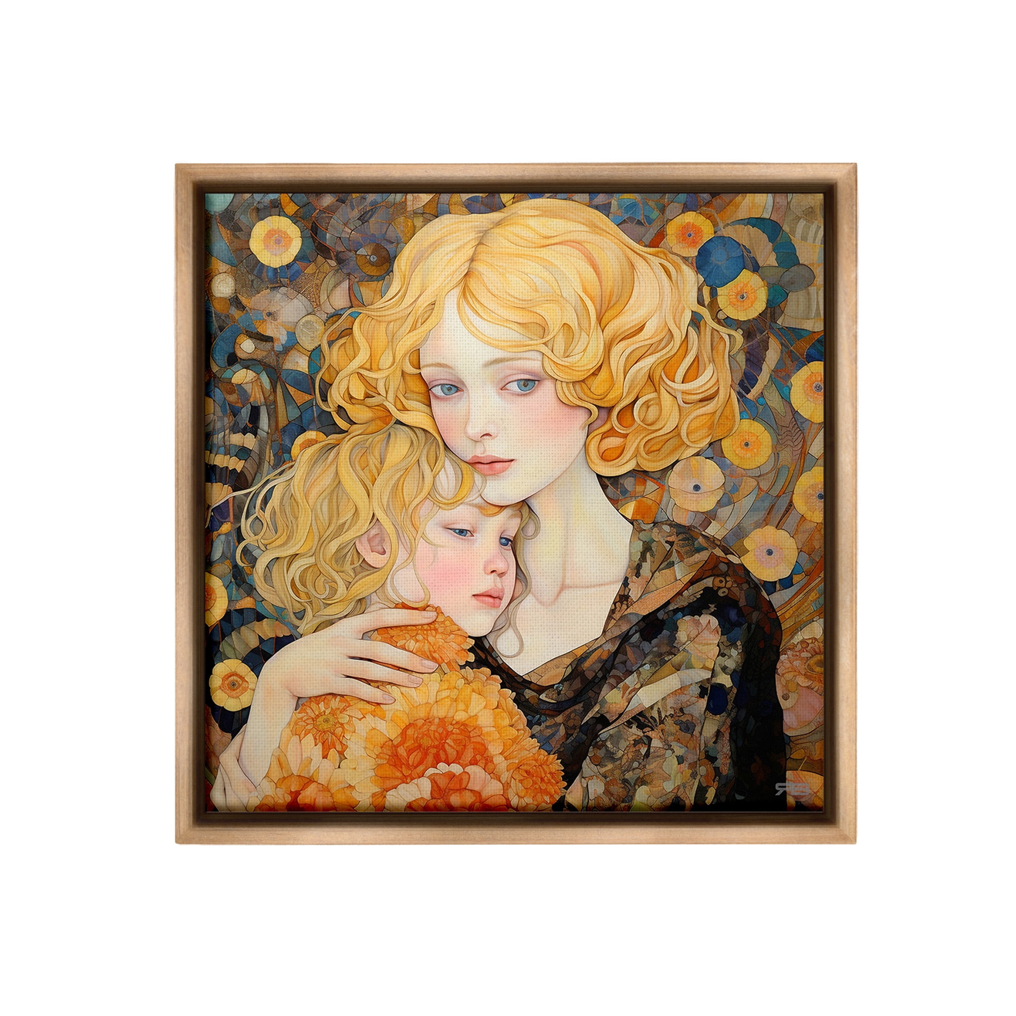 Stupell Industries Blonde Mother & Child Abstract Painting Brown Floater Framed Canvas Art Print Wall Art, 25 x 25