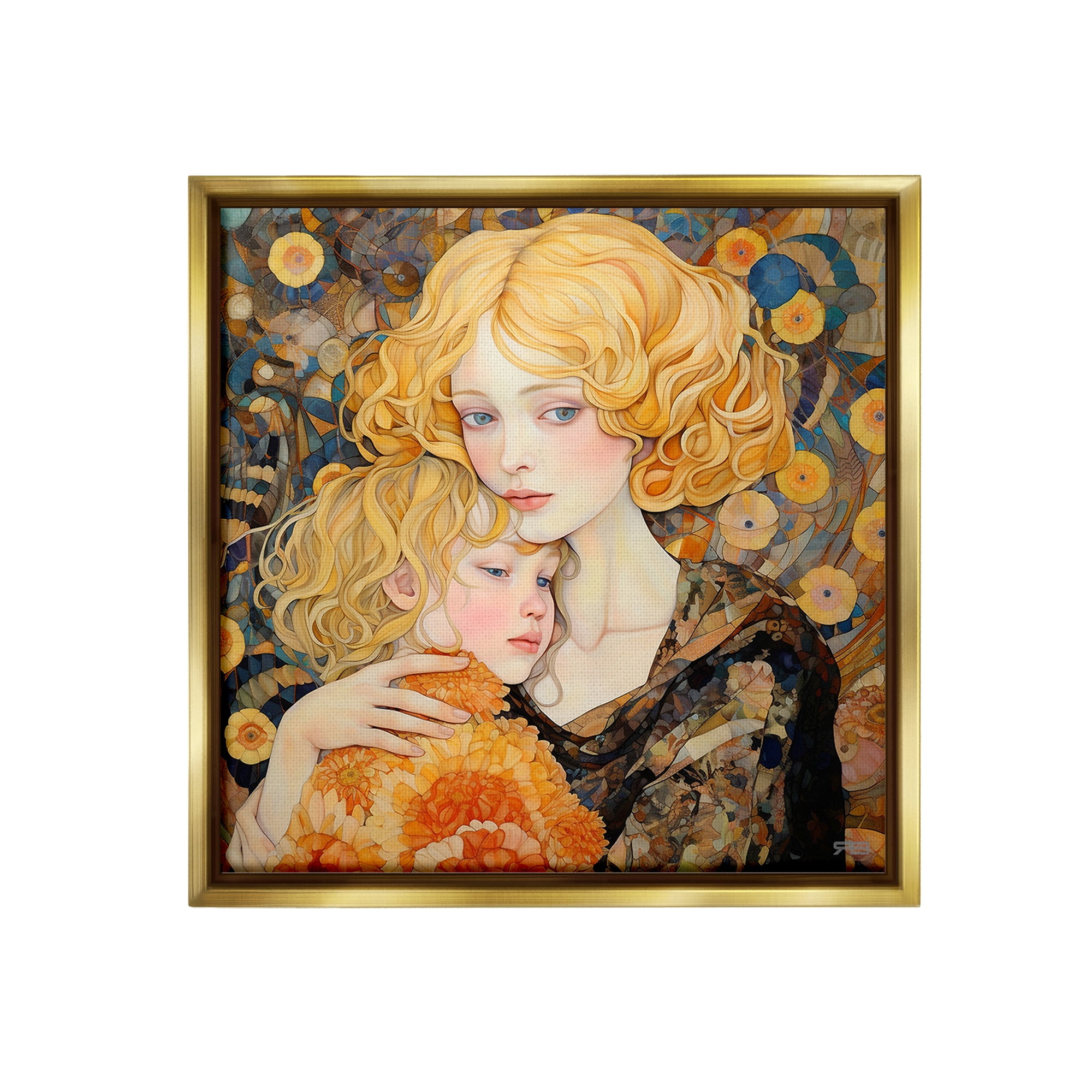 Stupell Industries Blonde Mother & Child Abstract Painting Gold Floater Framed Canvas Art Print Wall Art, 18 x 18