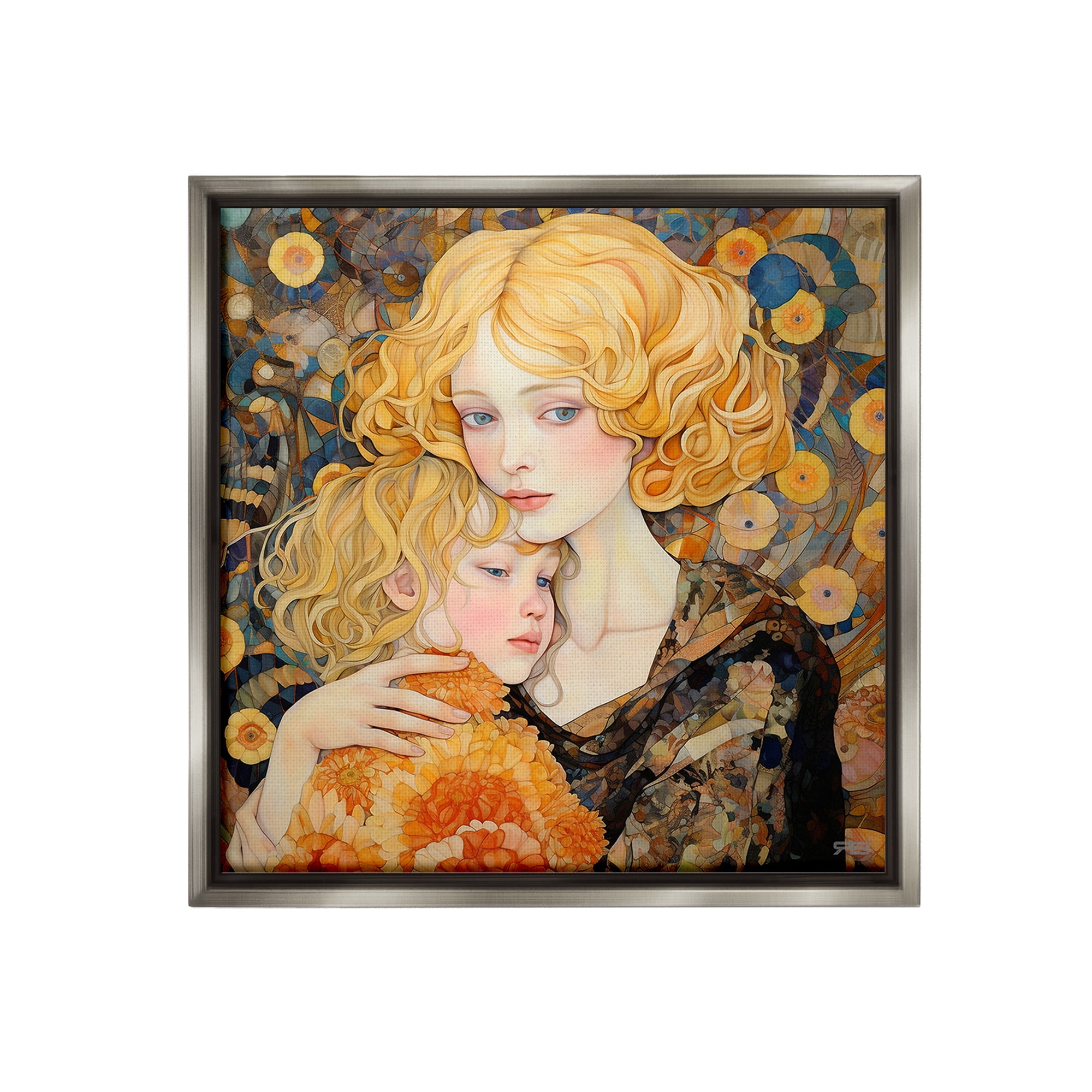 Stupell Industries Blonde Mother & Child Abstract Painting Gray Floater Framed Canvas Art Print Wall Art, 25 x 25