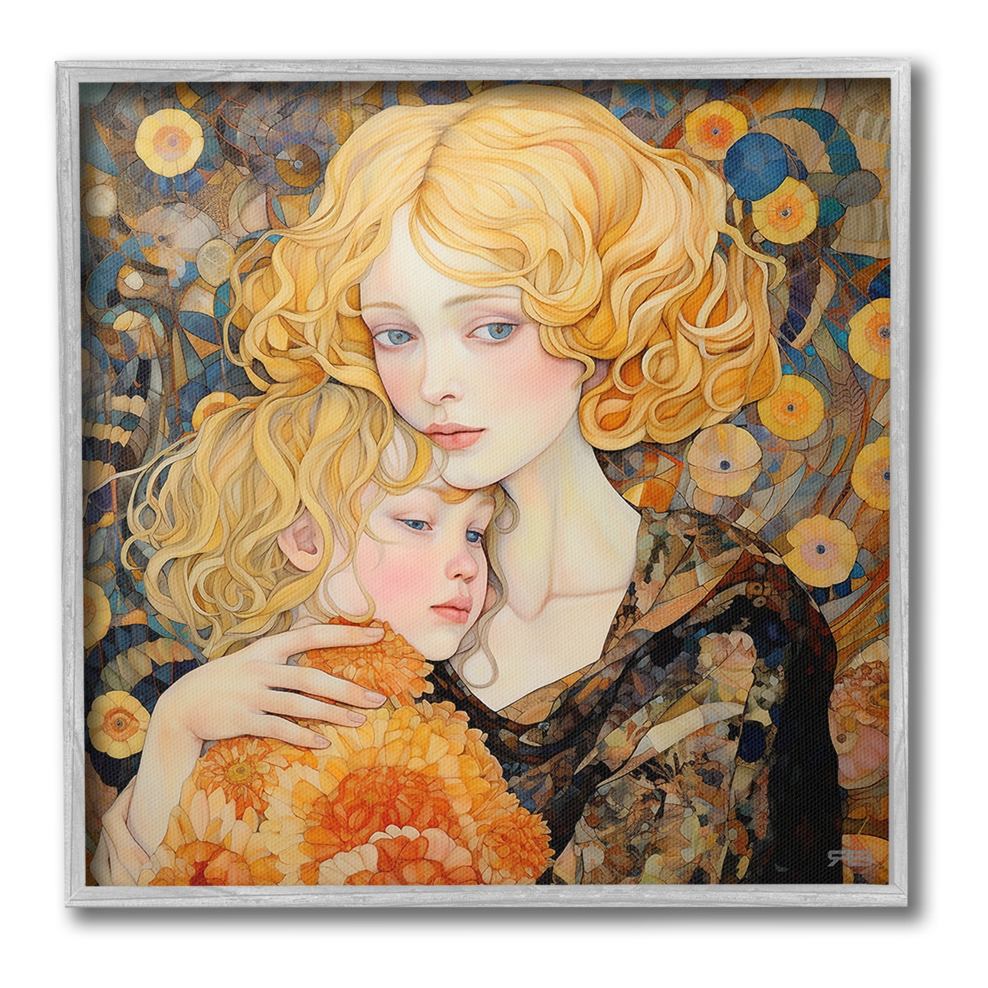 Stupell Industries Blonde Mother & Child Abstract Painting Gray Framed Art Print Wall Art, 24 x 24