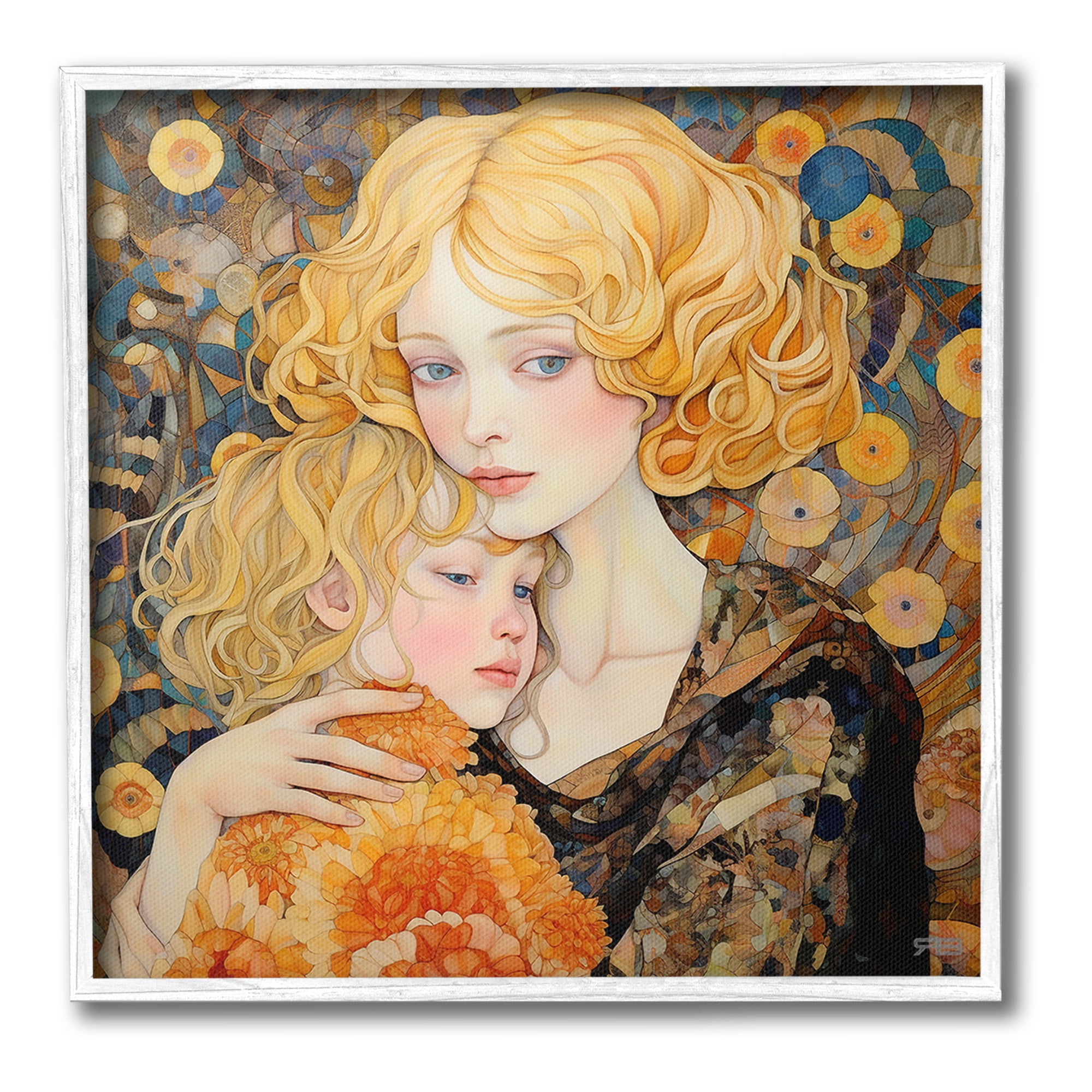 Stupell Industries Blonde Mother & Child Abstract Painting White Framed Art Print Wall Art, 17 x 17