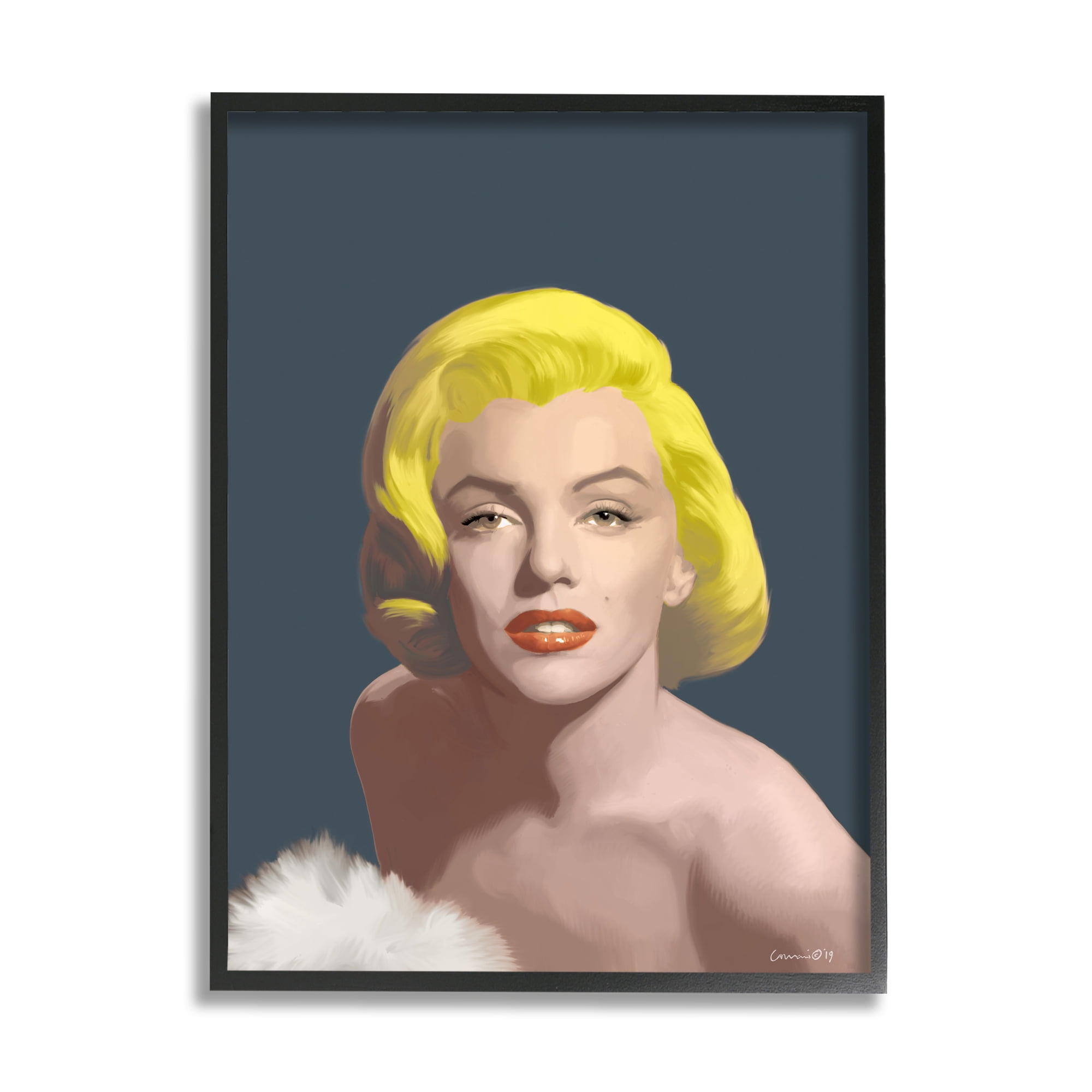 Stupell Industries Blonde Pop Vintage Marilyn Fashion Icon over Blue Novelty Painting Black Framed Art Print Wall Art, 11 x 14, Design by Chris Consani