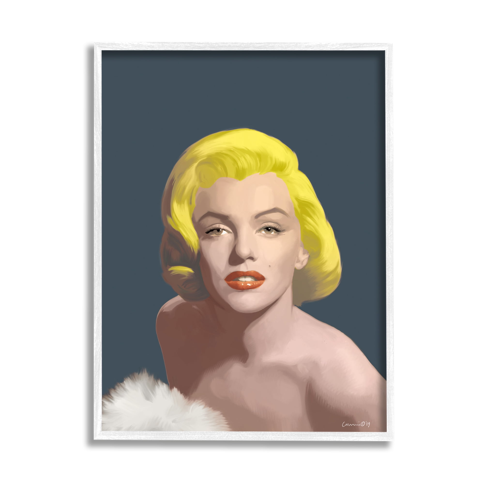 Stupell Industries Blonde Pop Vintage Marilyn Fashion Icon over Blue Novelty Painting White Framed Art Print Wall Art, 16 x 20, Design by Chris Consani