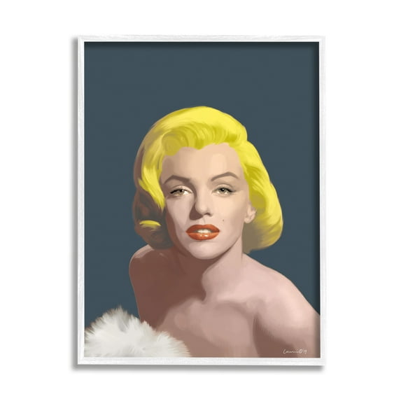 Stupell Industries Blonde Pop Vintage Marilyn Fashion Icon over Blue Novelty Painting White Framed Art Print Wall Art, 16 x 20, Design by Chris Consani