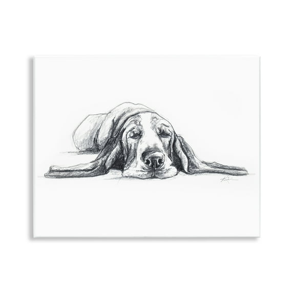 Stupell Industries Bloodhound Pup Naptime Animals Drawing Unframed Art Print Wall Art, 14 x 11
