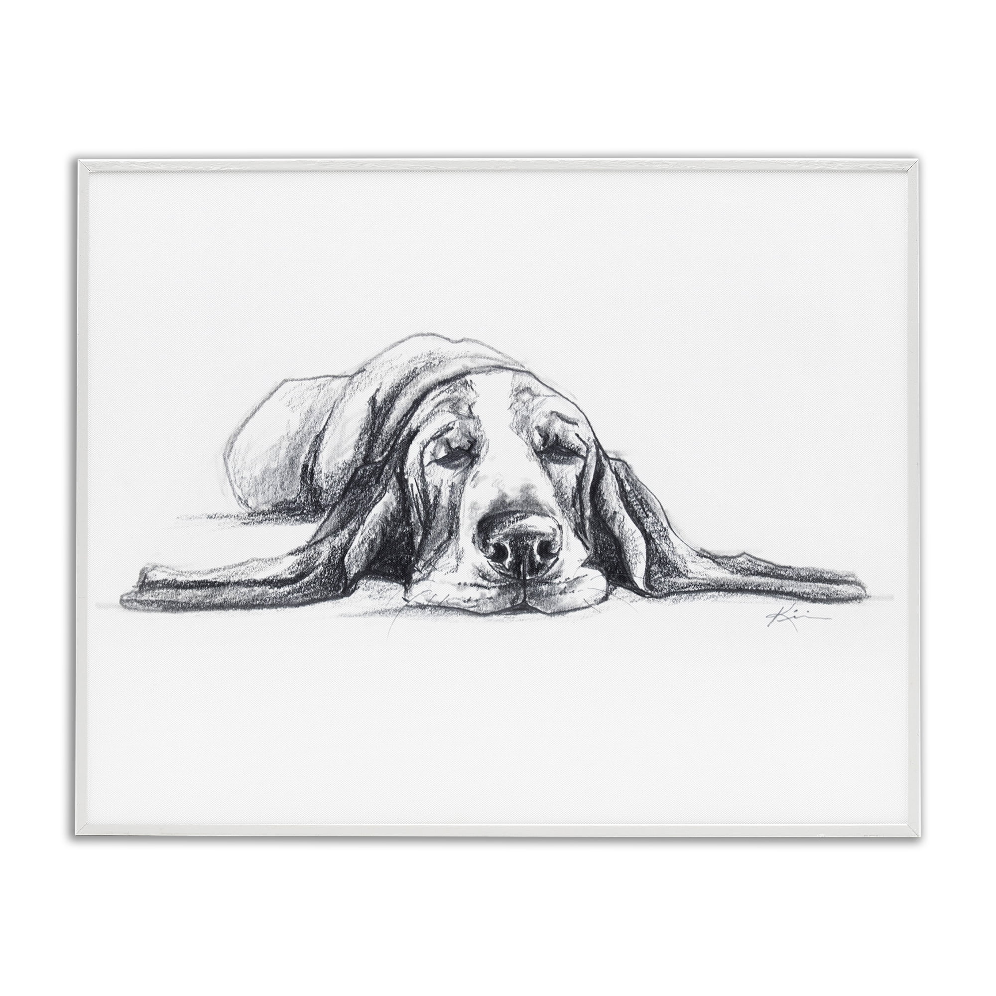 Stupell Industries Bloodhound Pup Naptime Animals Drawing White Framed Art Print Wall Art, 14 x 11