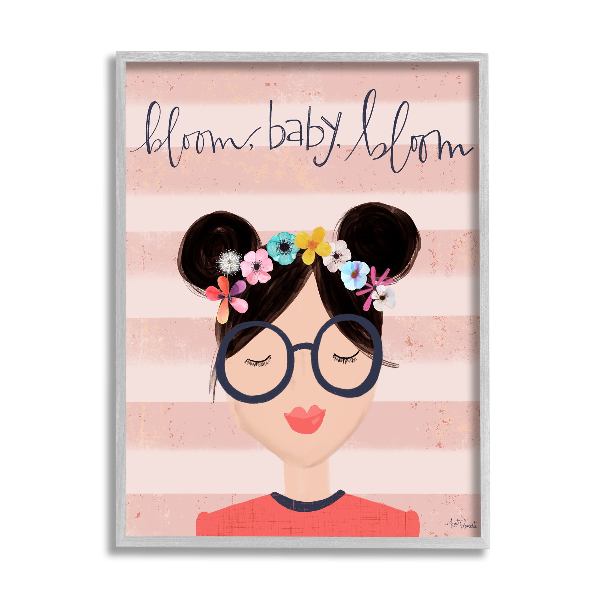 Stupell Industries Bloom Baby Bloom Phrase Pink Stripe Smiling Woman, 11 x 14, Designed by Kyra Brown