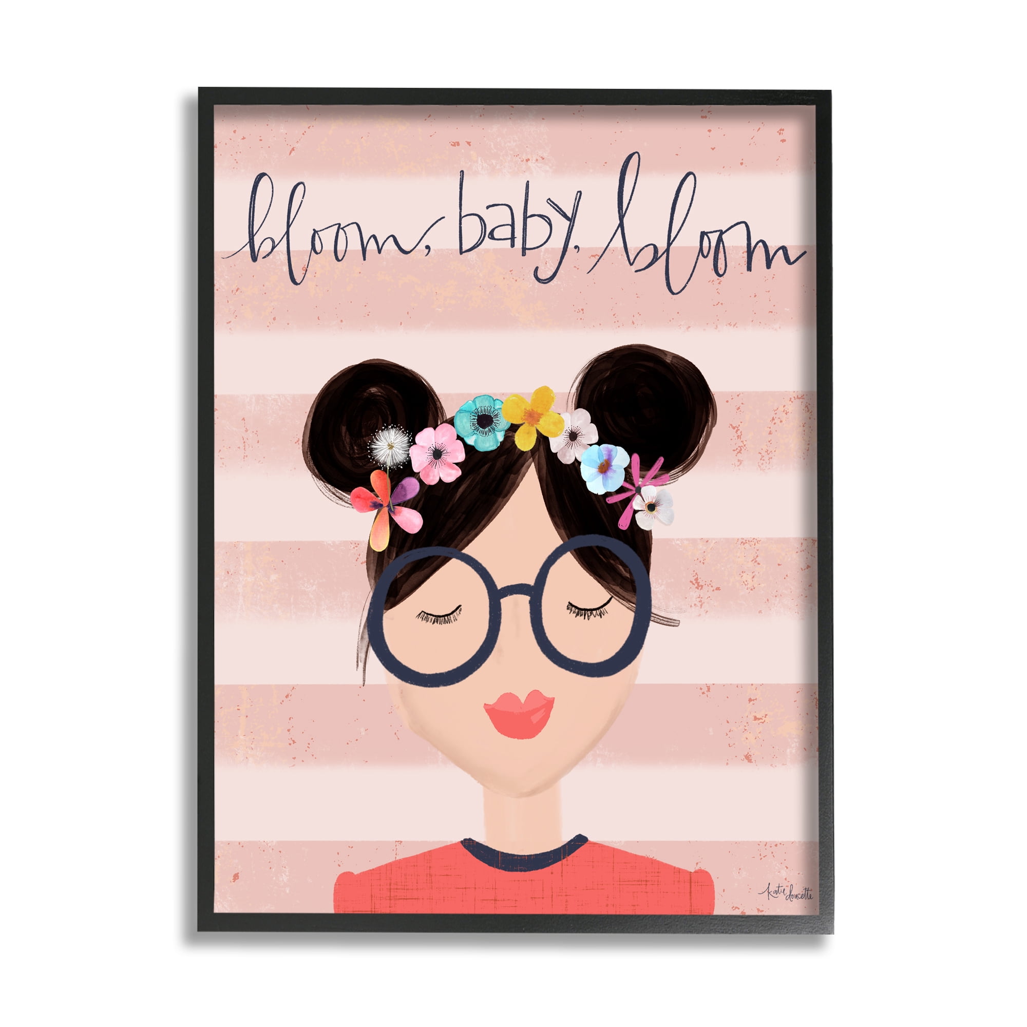 Stupell Industries Bloom Baby Bloom Phrase Pink Stripe Smiling Woman, 16 x 20, Designed by Kyra Brown