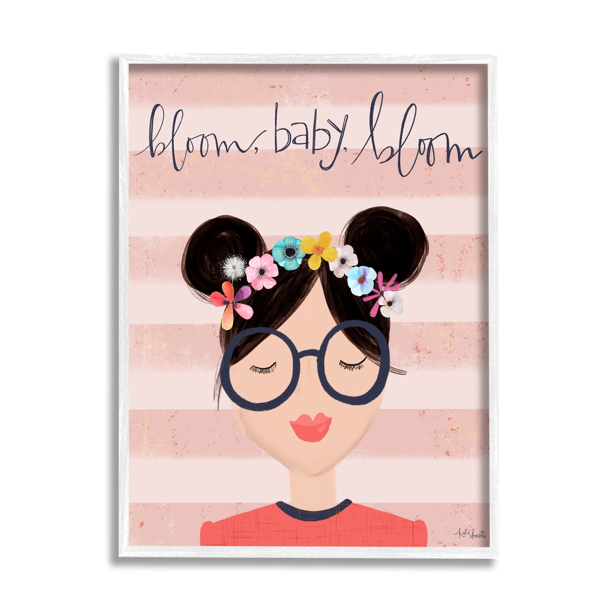 Stupell Industries Bloom Baby Bloom Phrase Pink Stripe Smiling Woman, 16 x 20, Designed by Kyra Brown