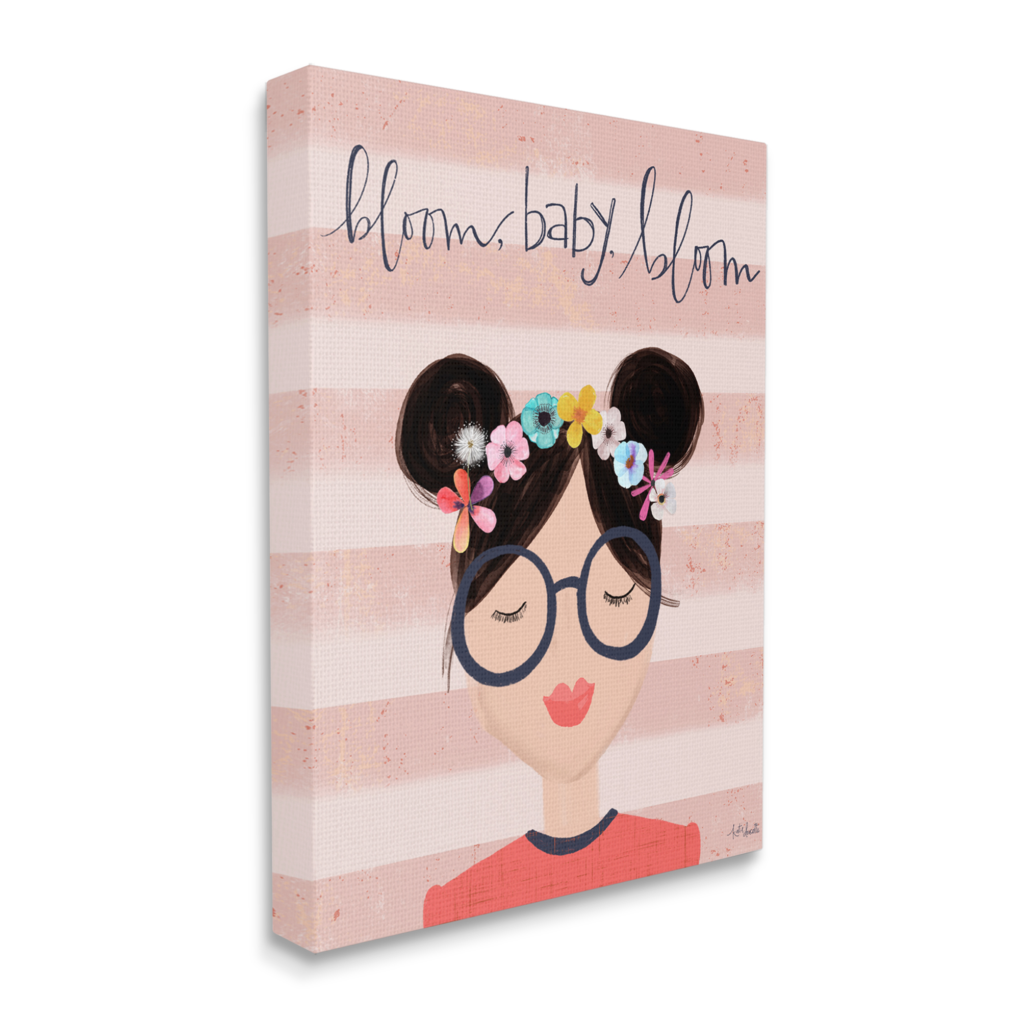 Stupell Industries Bloom Baby Bloom Phrase Pink Stripe Smiling Woman, 30 x 40, Designed by Kyra Brown