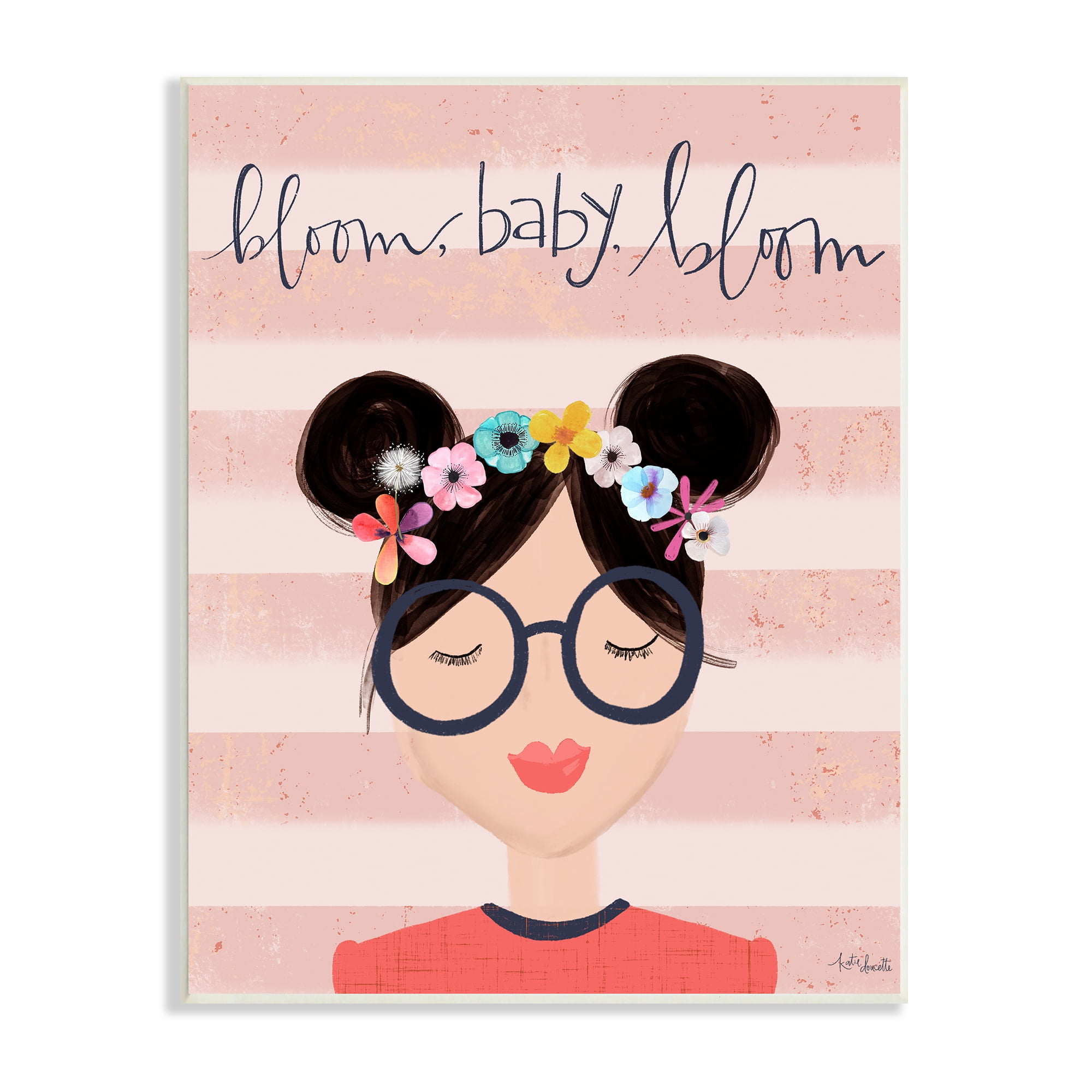 Stupell Industries Bloom Baby Bloom Phrase Pink Stripe Smiling Woman Global Painting Unframed Art Print Wall Art, 10 x 15, Design by Kyra Brown