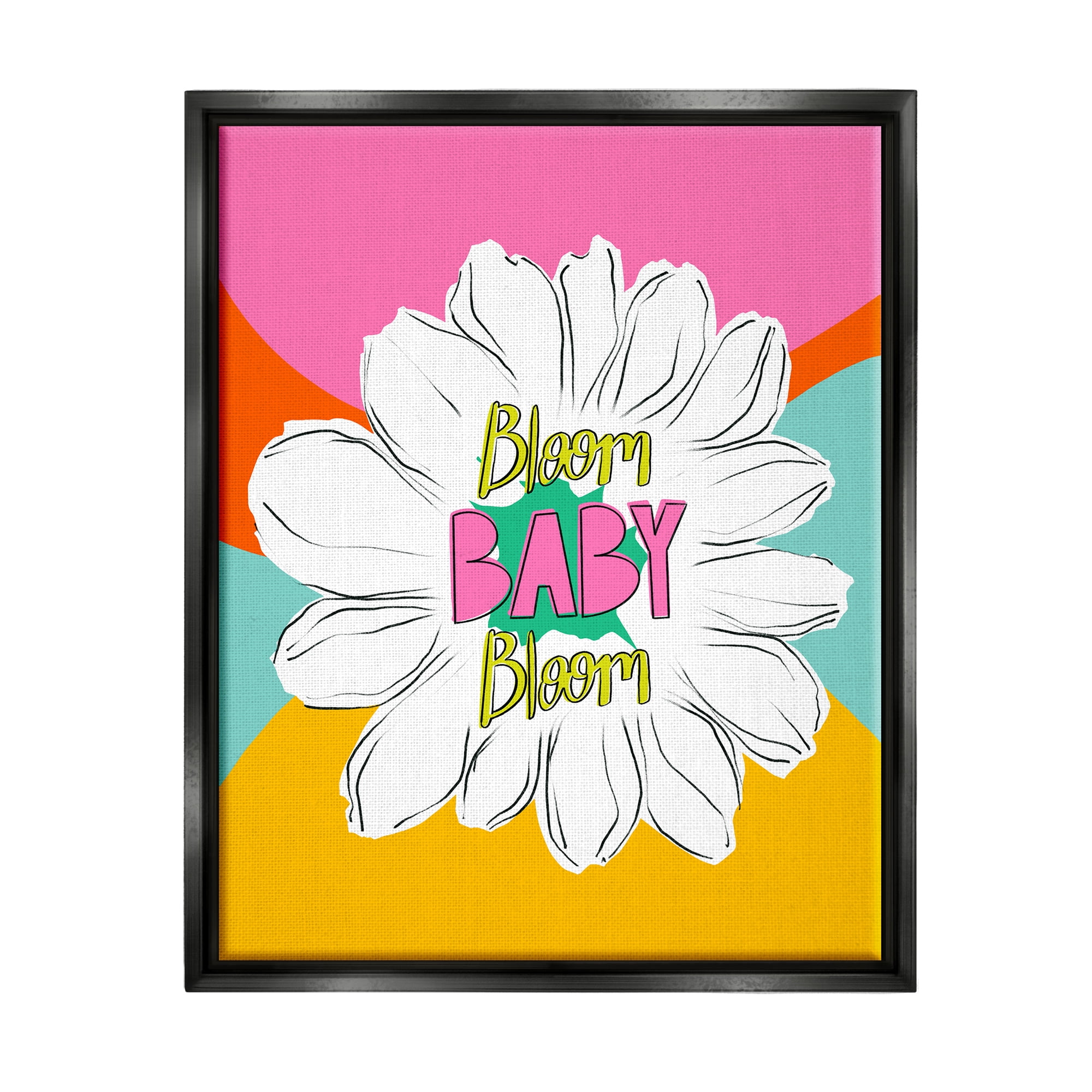 Stupell Industries Bloom Bright Flower Phrase Inspirational Painting Black Floater Framed Art Print Wall Art, 25 x 31
