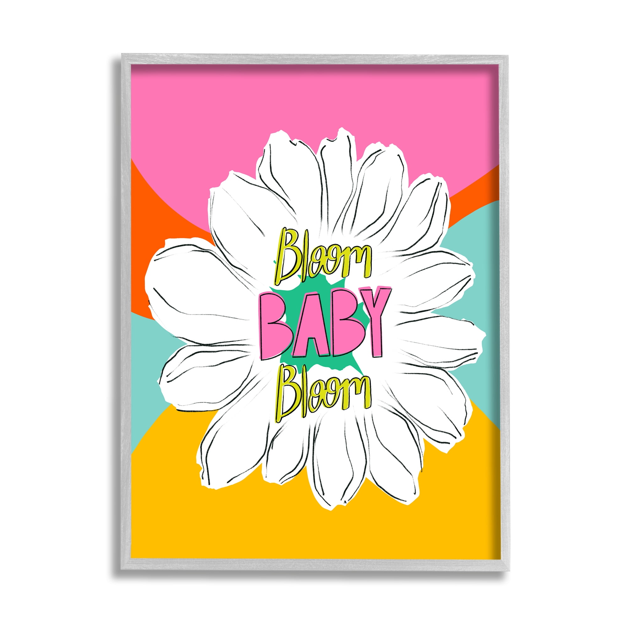 Stupell Industries Bloom Bright Flower Phrase Inspirational Painting Gray Framed Art Print Wall Art, 24 x 30