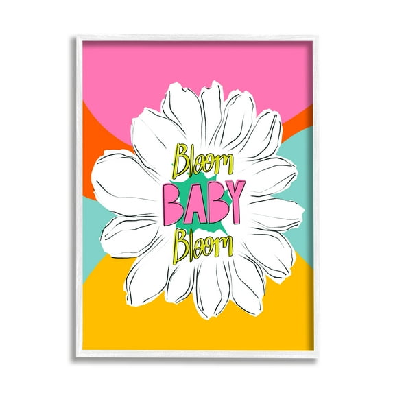 Stupell Industries Bloom Bright Flower Phrase Inspirational Painting White Framed Art Print Wall Art, 11 x 14