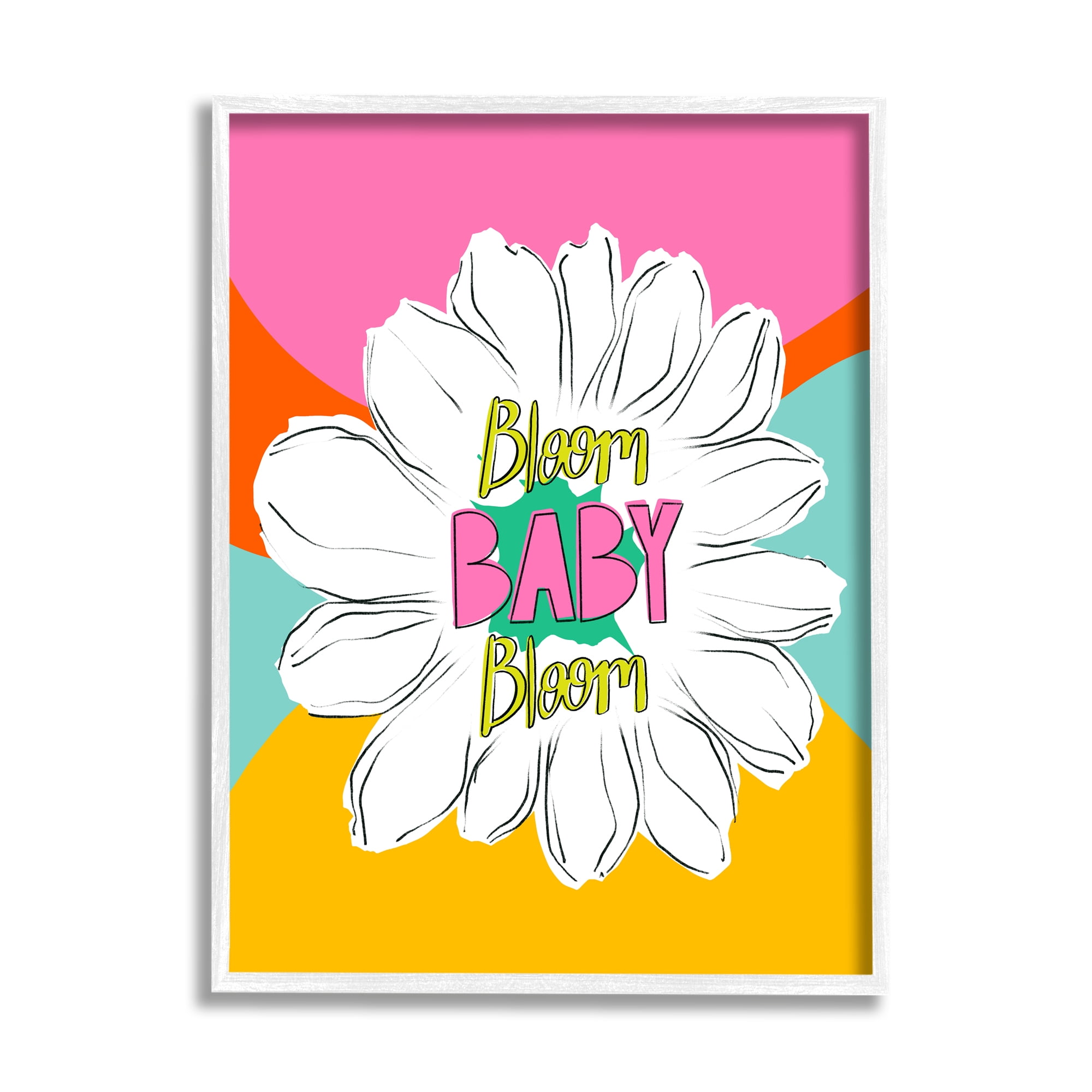 Stupell Industries Bloom Bright Flower Phrase Inspirational Painting White Framed Art Print Wall Art, 16 x 20