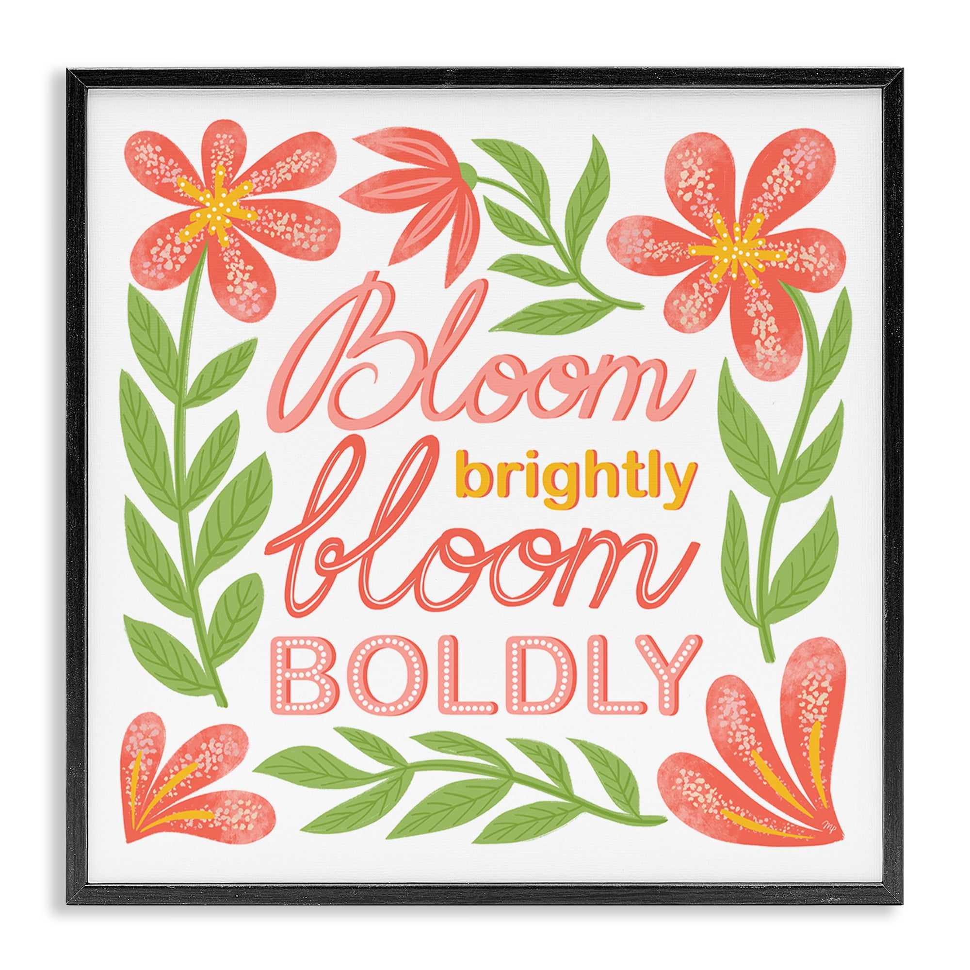 Stupell Industries Bloom Brightly Flower Border Plants & Flowers Painting Black Framed Art Print Wall Art, 17 x 17