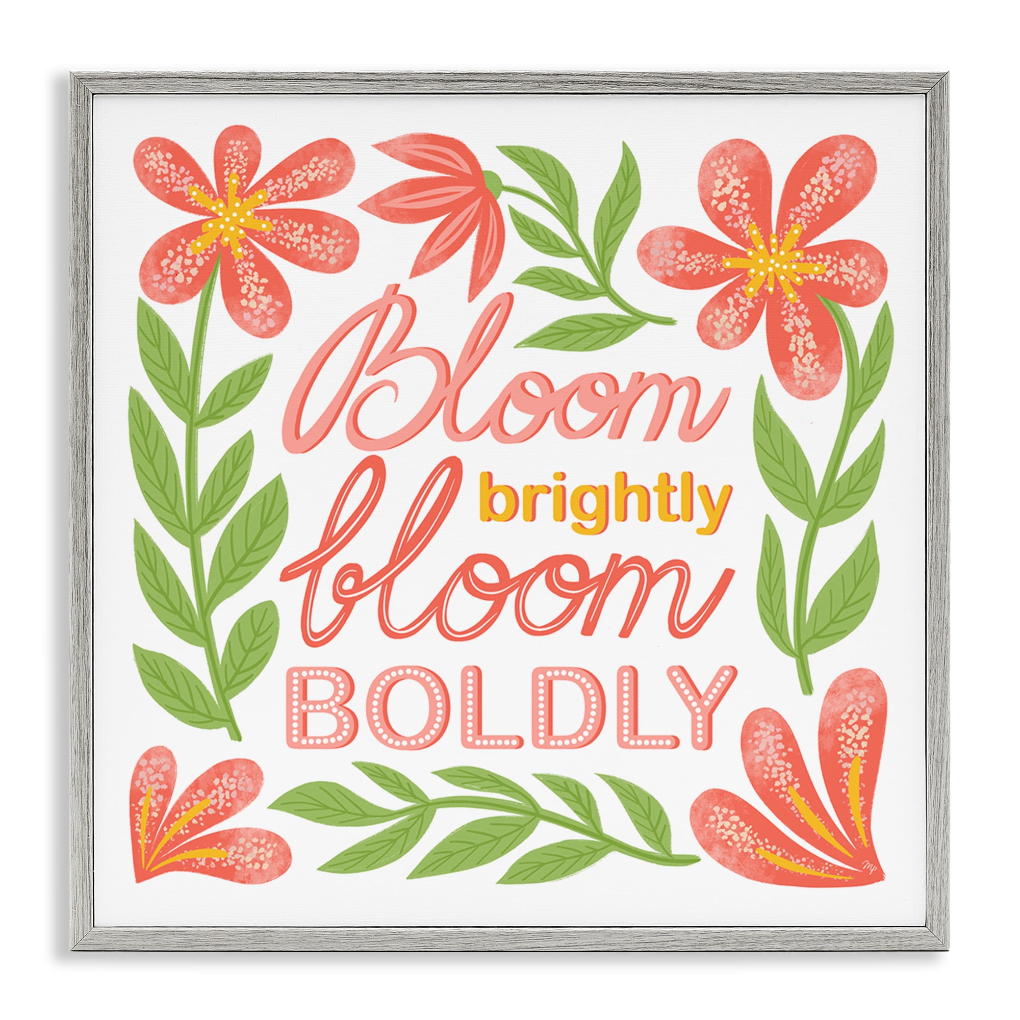 Stupell Industries Bloom Brightly Flower Border Plants & Flowers Painting Gray Framed Art Print Wall Art, 24 x 24