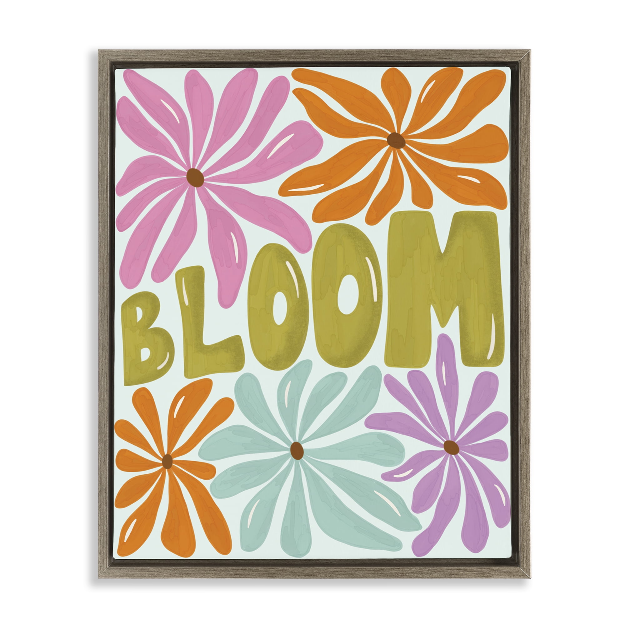 Stupell Industries Bloom Floral Energy Plants & Flowers Painting Brown Floater Framed Canvas Art Print Wall Art, 25 x 31