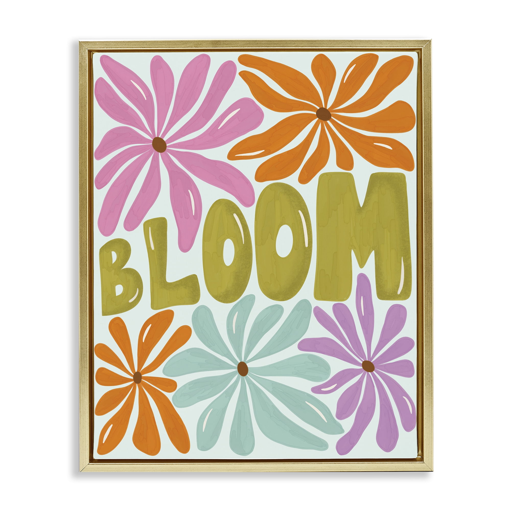 Stupell Industries Bloom Floral Energy Plants & Flowers Painting Gold ...