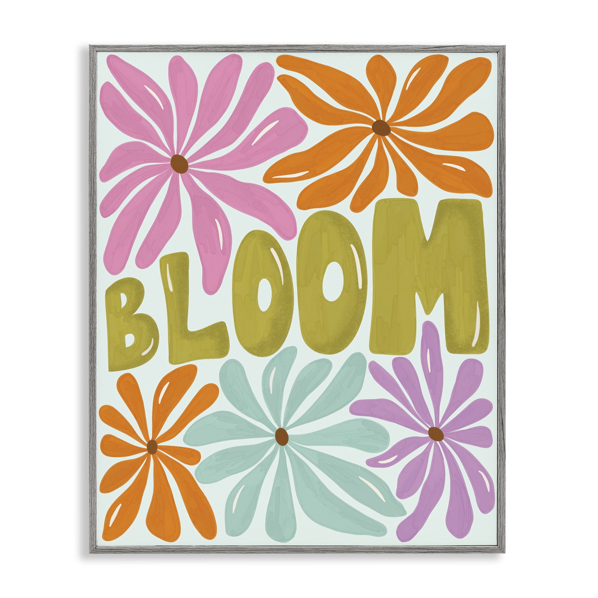 Stupell Industries Bloom Floral Energy Plants & Flowers Painting Gray Framed Art Print Wall Art, 24 x 30
